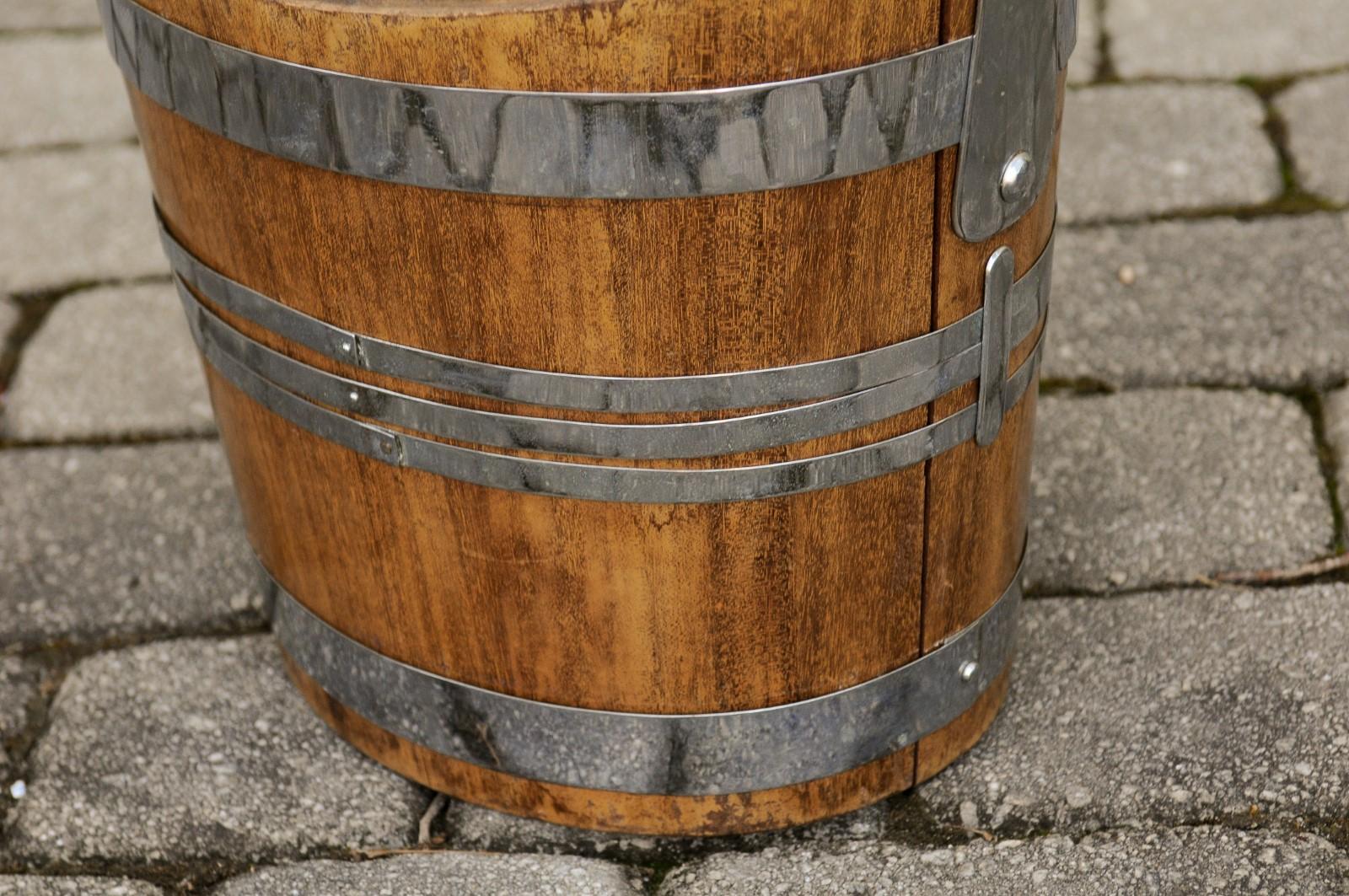 English 1880s Oak Bucket with Silver Plated Accents, Liner and Large Handle 6