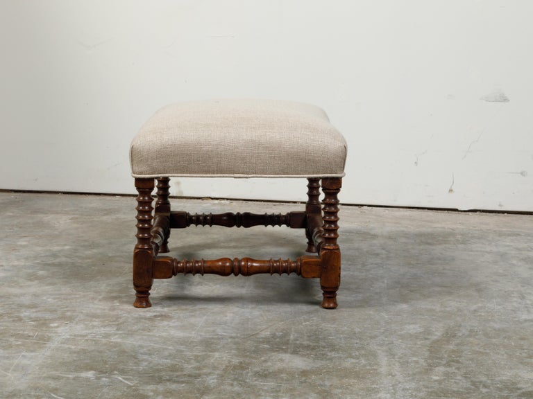 English 1880s Oak Stool with Turned Legs and Newly Upholstered Seat at ...