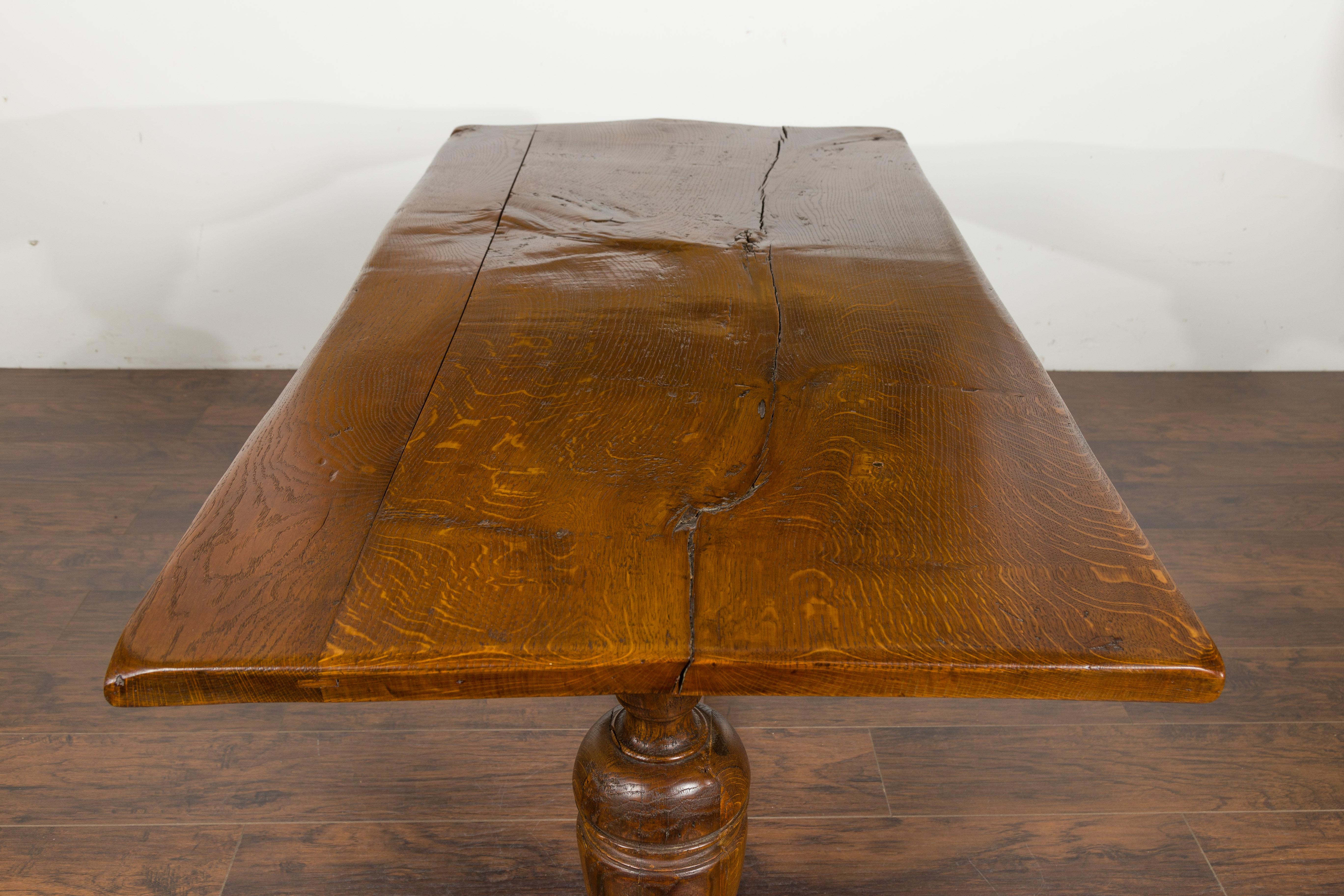 English 1880s Oak Table with Large Turned Legs and Low Cross Stretcher For Sale 6