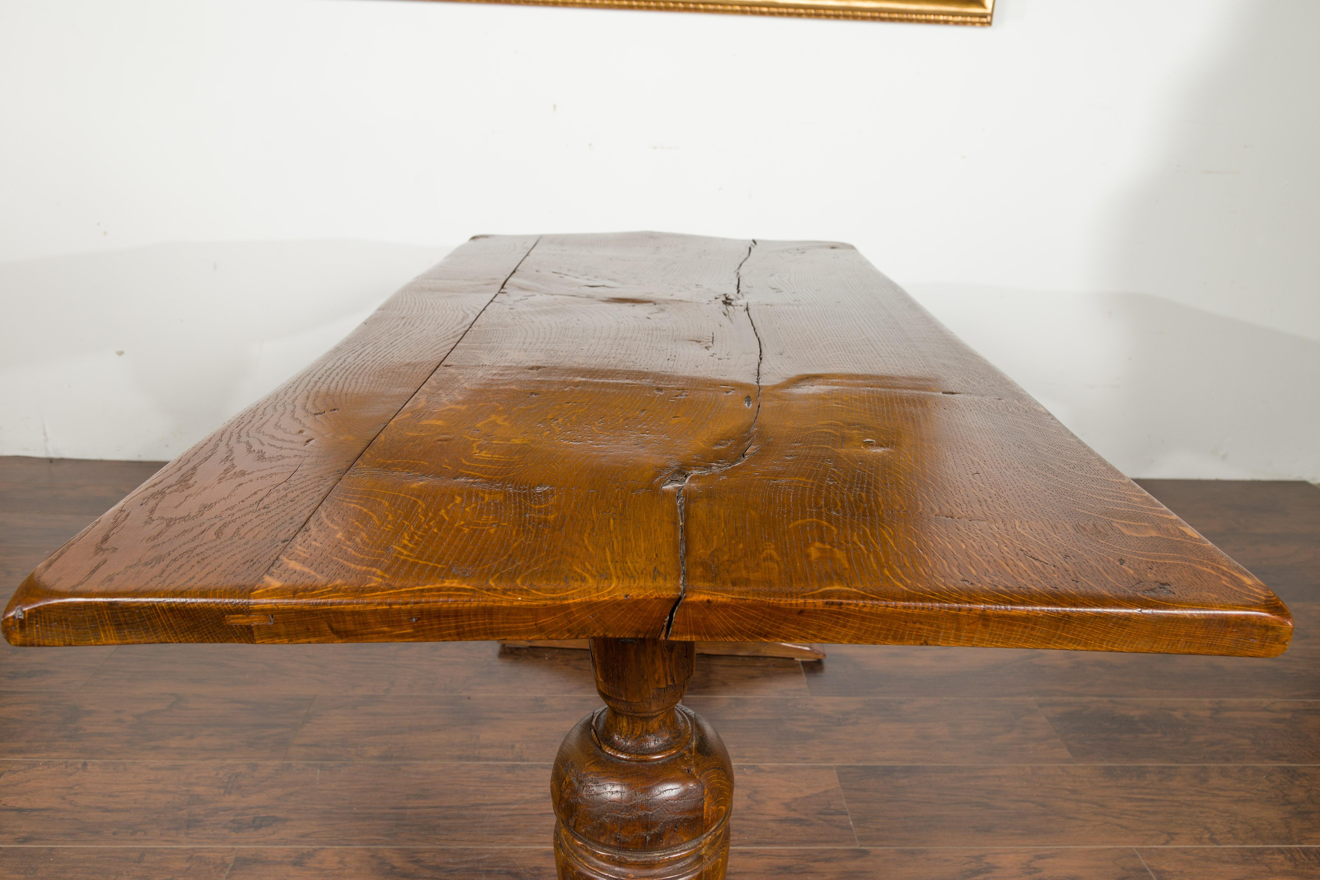 English 1880s Oak Table with Large Turned Legs and Low Cross Stretcher For Sale 7