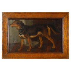 English 1880s Oil on Canvas Dog Painting in Veneered Wooden Frame