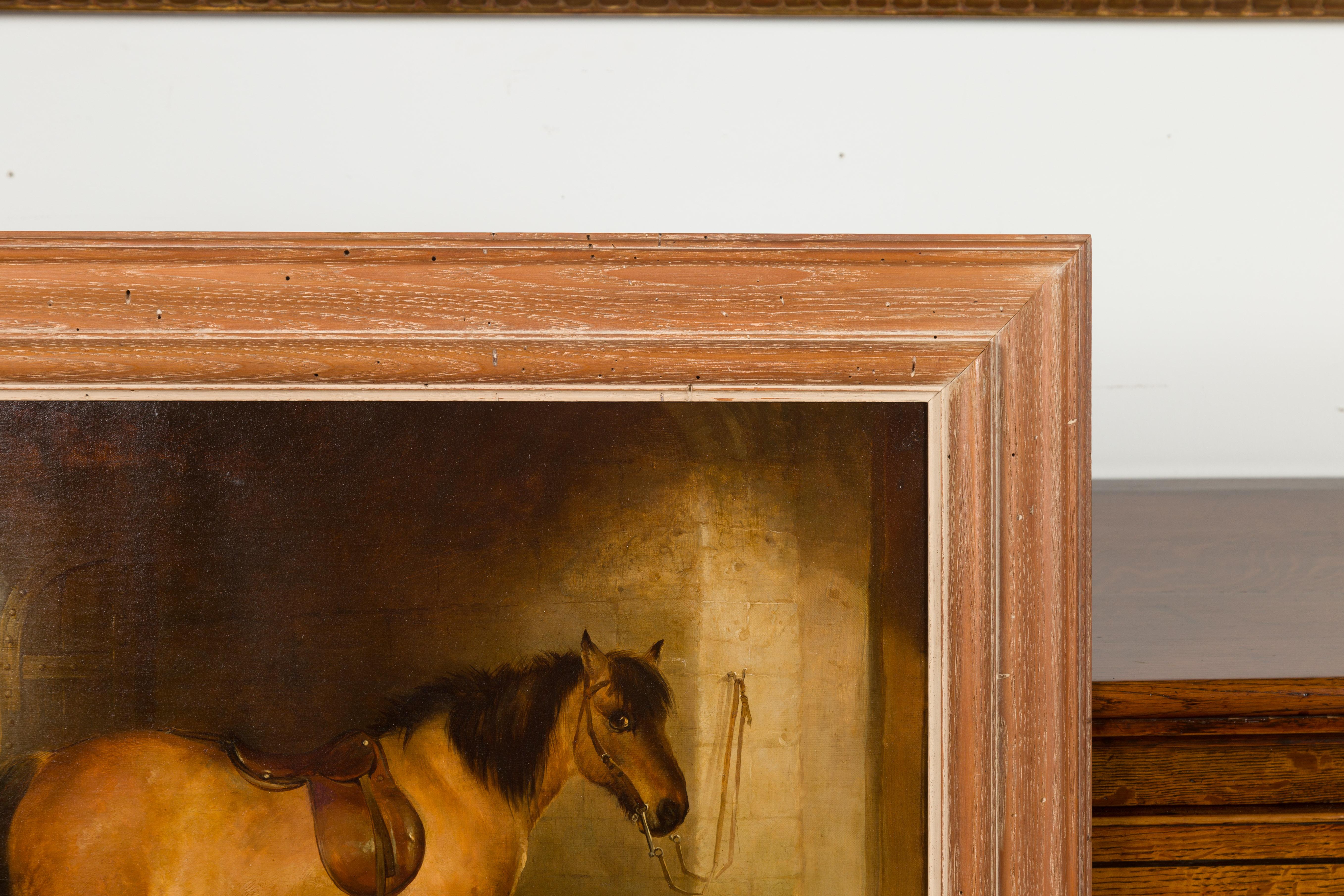 19th Century English 1880s Oil on Canvas Horse and Dog Painting from the Circle of Landseer