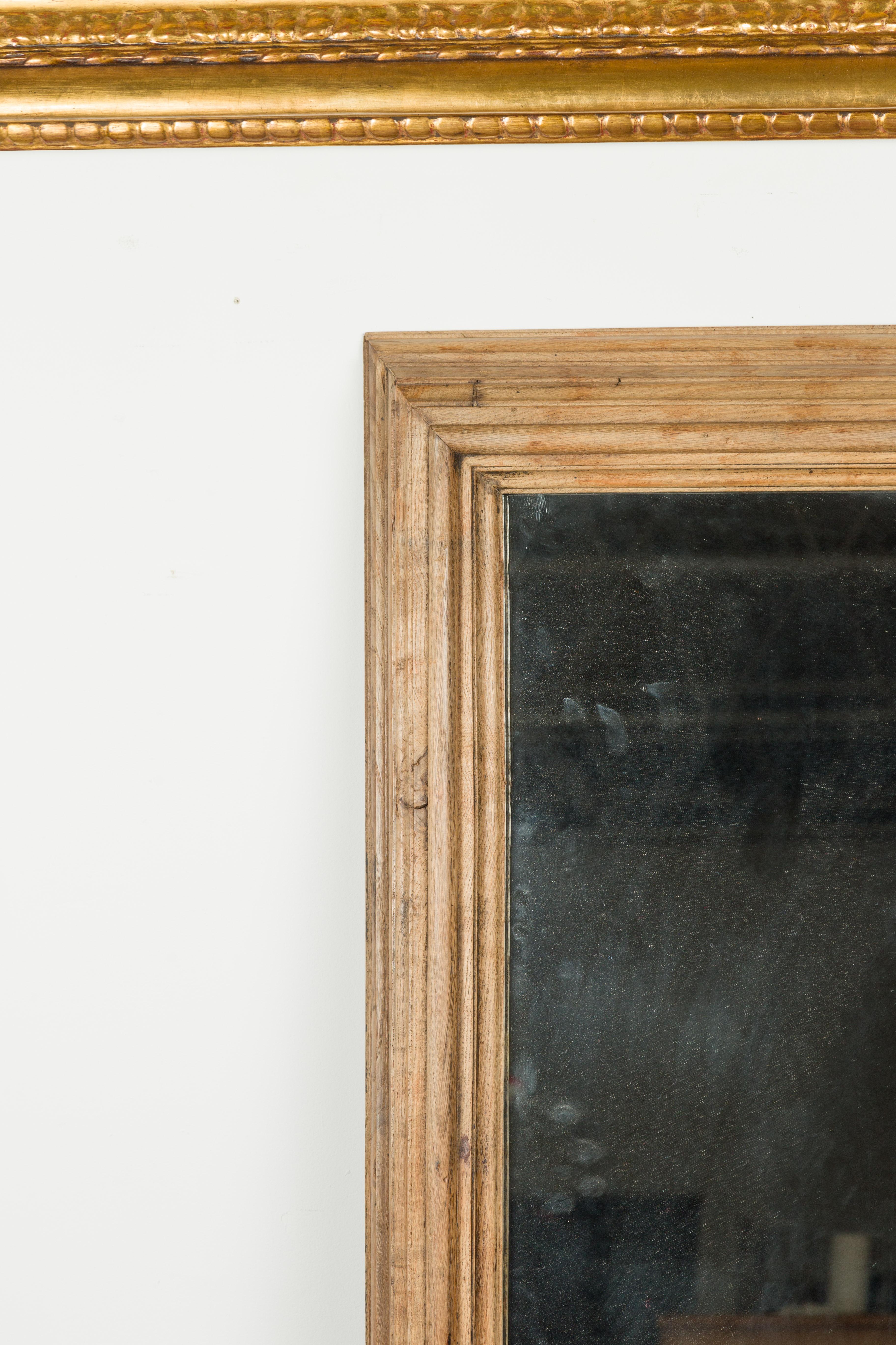 English 1880s Rustic Oak Mirror with Molded Frame and Natural Finish 6
