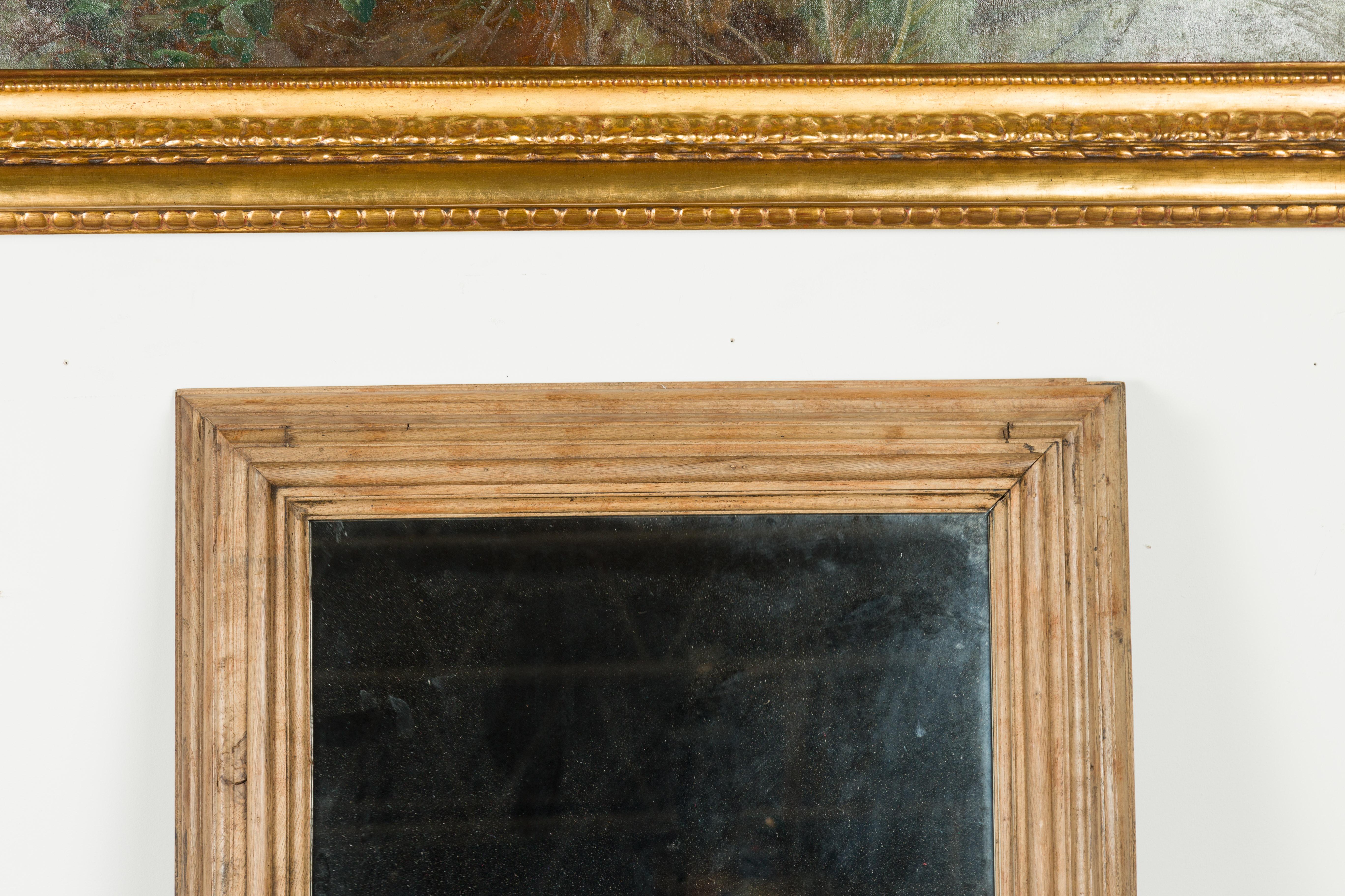English 1880s Rustic Oak Mirror with Molded Frame and Natural Finish In Good Condition In Atlanta, GA