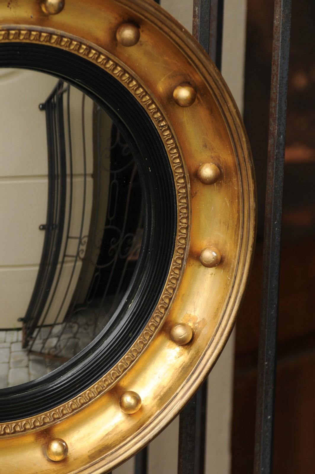 English 1880s Small Gilt and Ebonized Wood Girandole Bull’s-Eye Convex Mirror 3