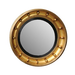 Antique English 1880s Small Gilt and Ebonized Wood Girandole Bull’s-Eye Convex Mirror