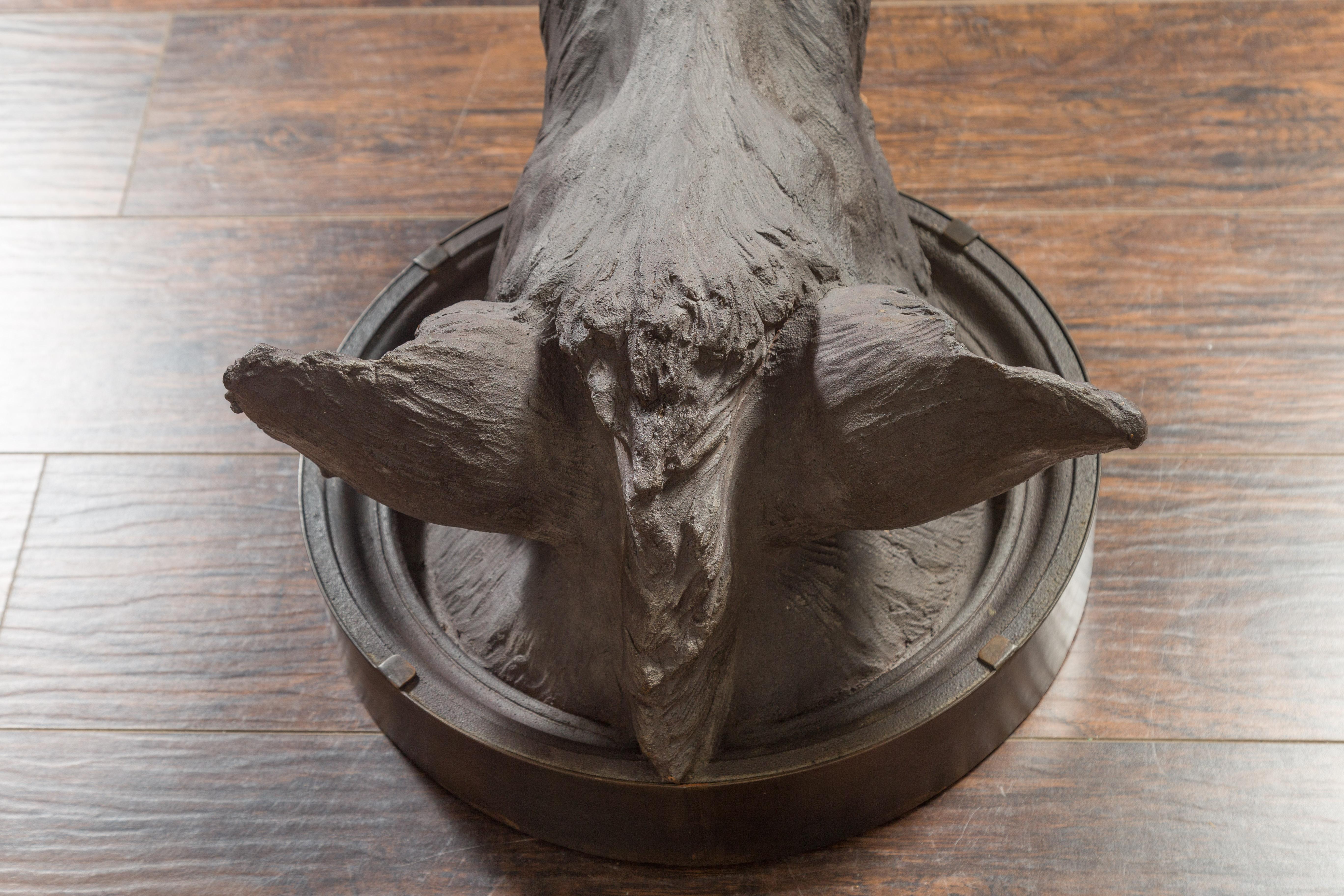 English 1880s Terracotta Hog Head Mounted on New Custom Circular Iron Frame For Sale 5