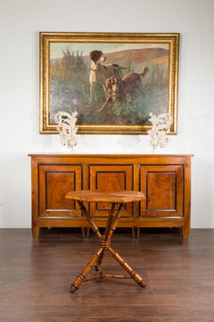 English 1880s Walnut Side Table with Octagonal Top and Faux-Bamboo Tripod Base