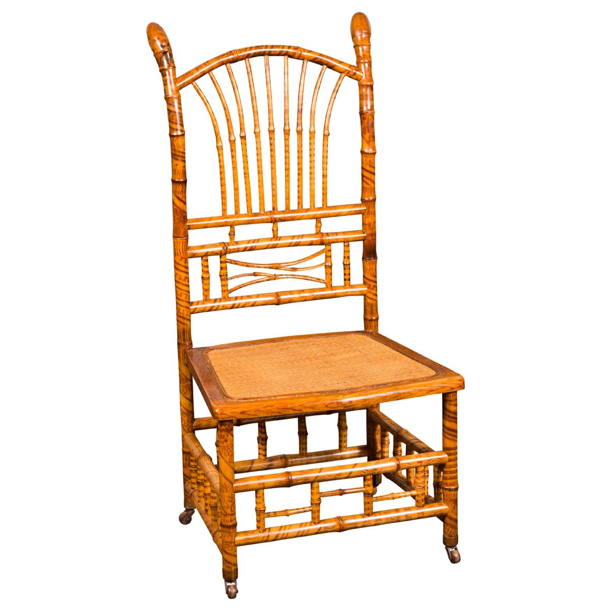 English 1890s Bamboo Slipper Chair with Fan Back, Rattan Seat and Casters