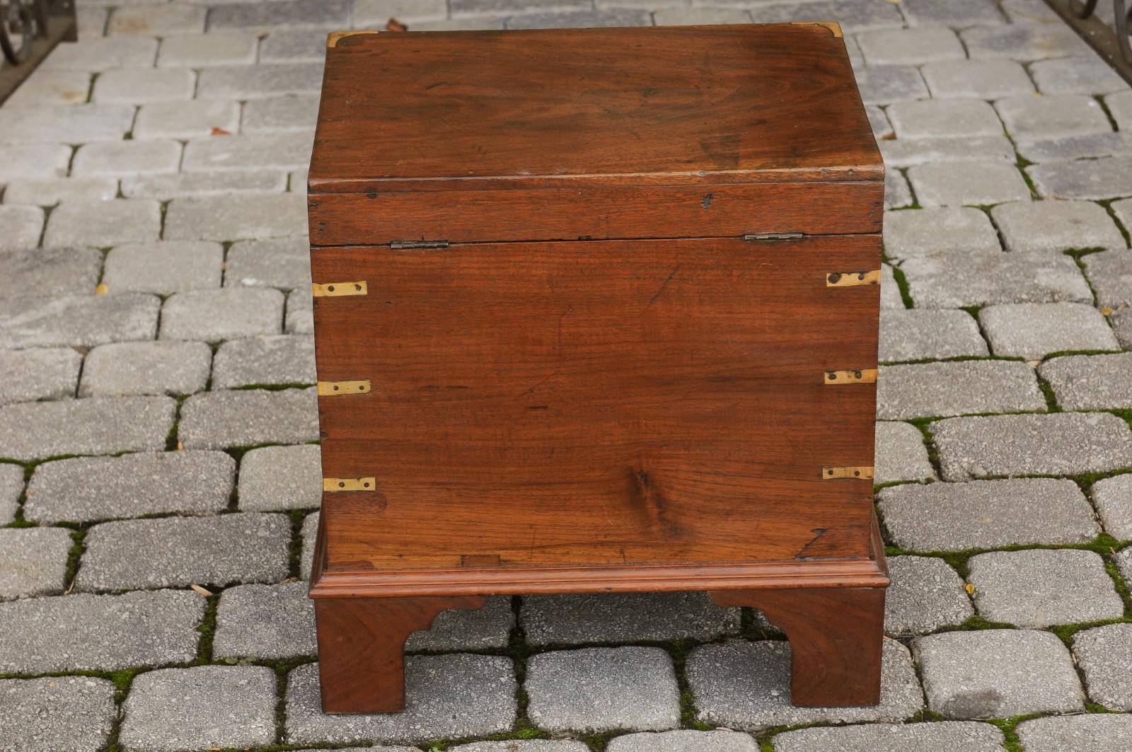 English 1890s Campaign Mahogany Cellarette with Brass Accents and Bracket Feet 6