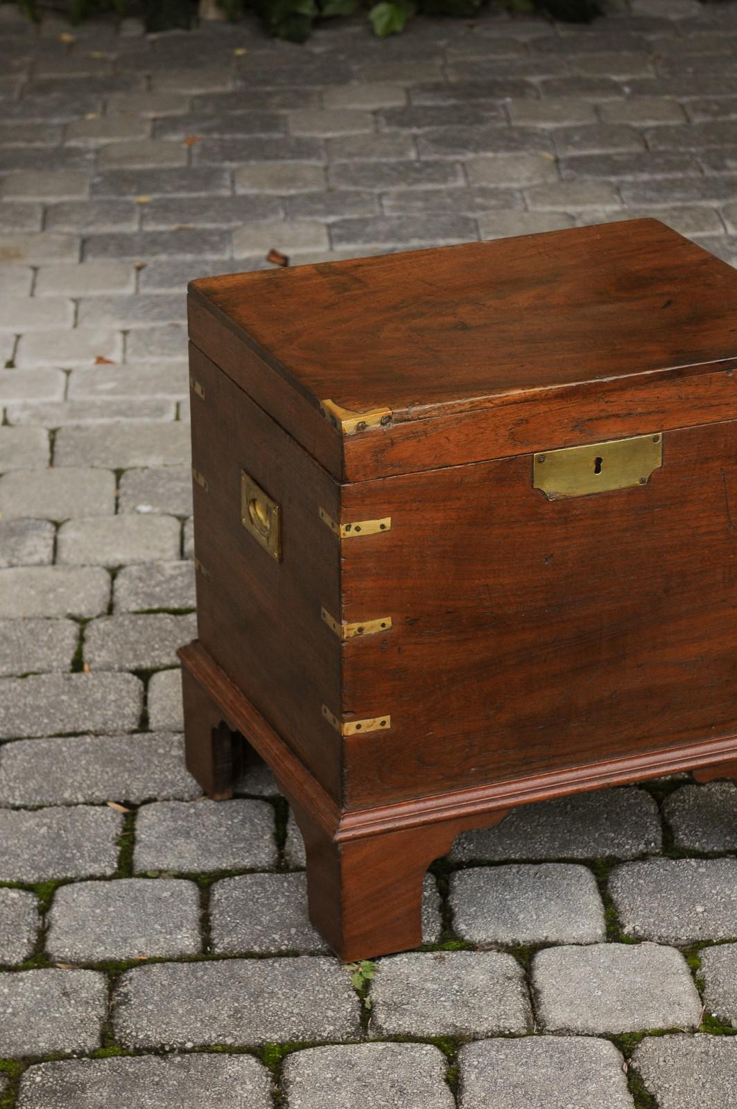 19th Century English 1890s Campaign Mahogany Cellarette with Brass Accents and Bracket Feet