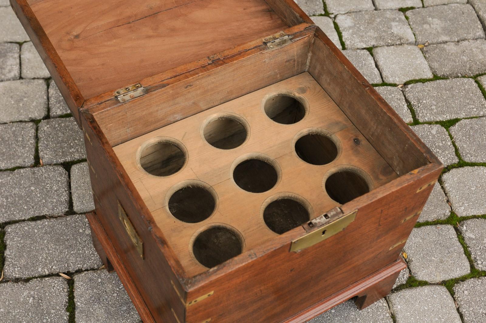 English 1890s Campaign Mahogany Cellarette with Brass Accents and Bracket Feet 3