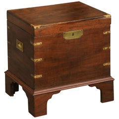 English 1890s Campaign Mahogany Cellarette with Brass Accents and Bracket Feet