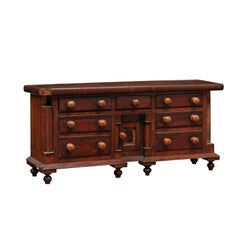English 1890s Miniature Chest with Seven Drawers, Semi Columns and Turnip Feet