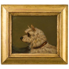 English 1890s Oil on Board Dog Painting Depicting a Terrier in Antique Frame