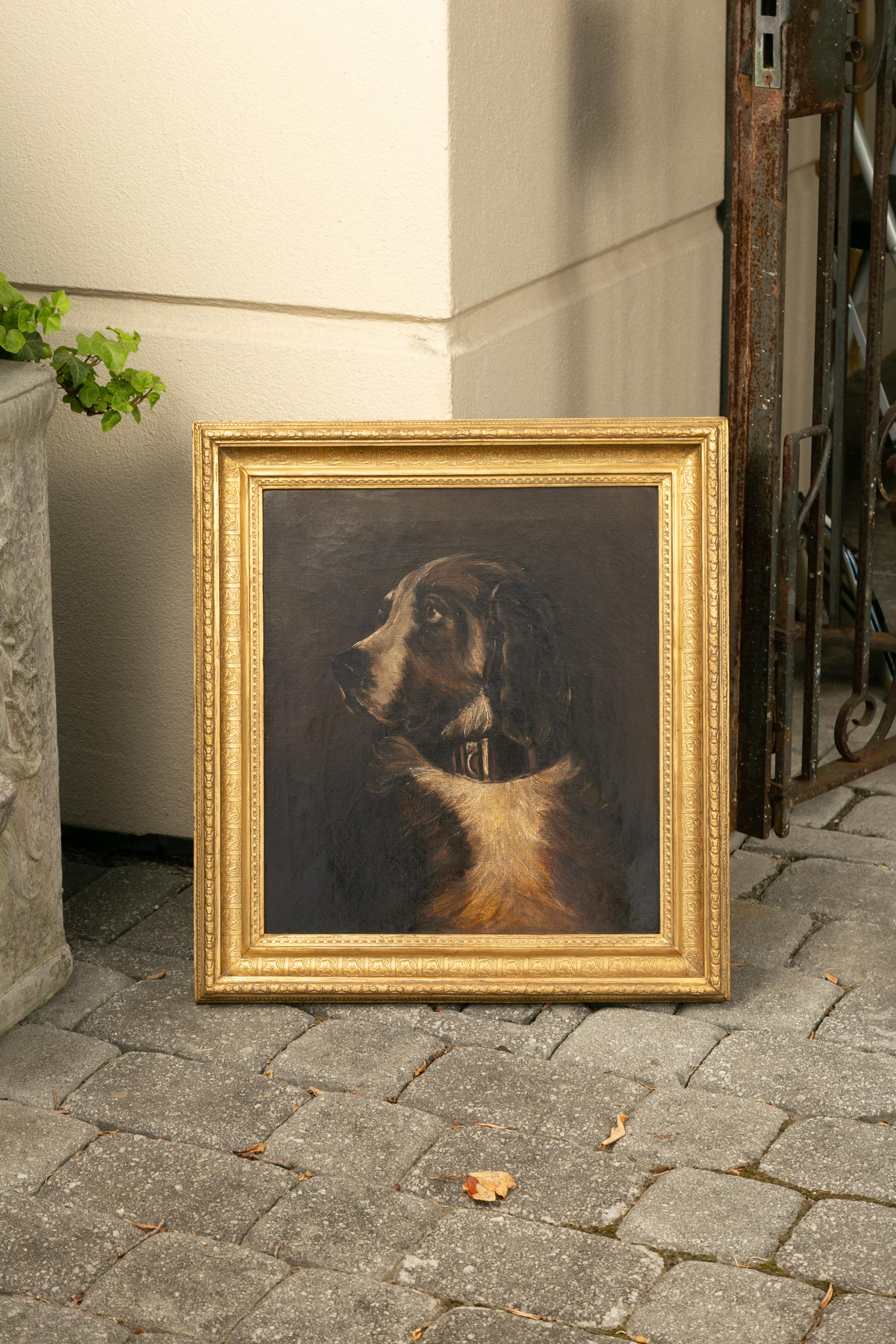 English 1890s Oil on Canvas Dog Painting in Antique Giltwood Frame 4