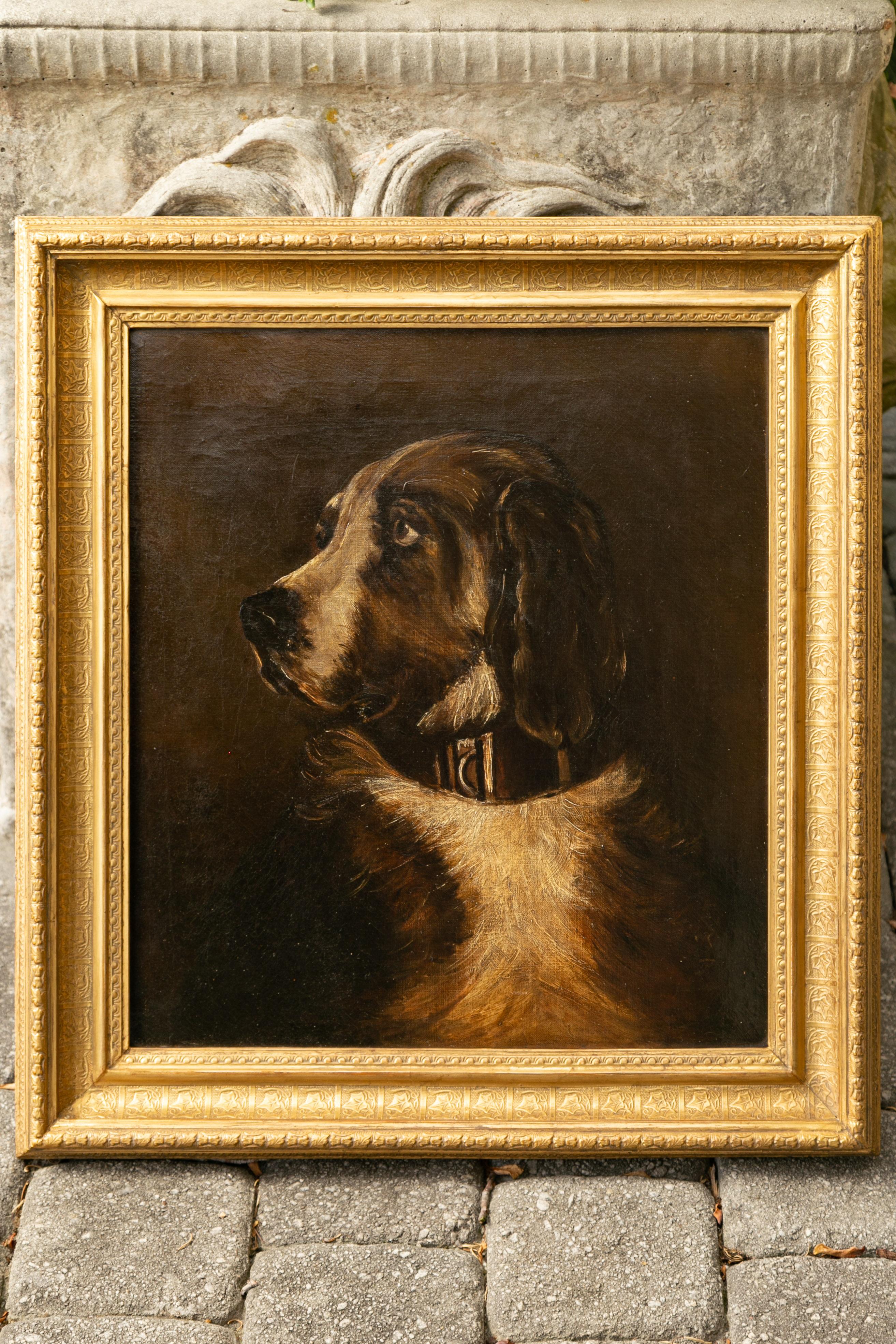 English 1890s Oil on Canvas Dog Painting in Antique Giltwood Frame 5