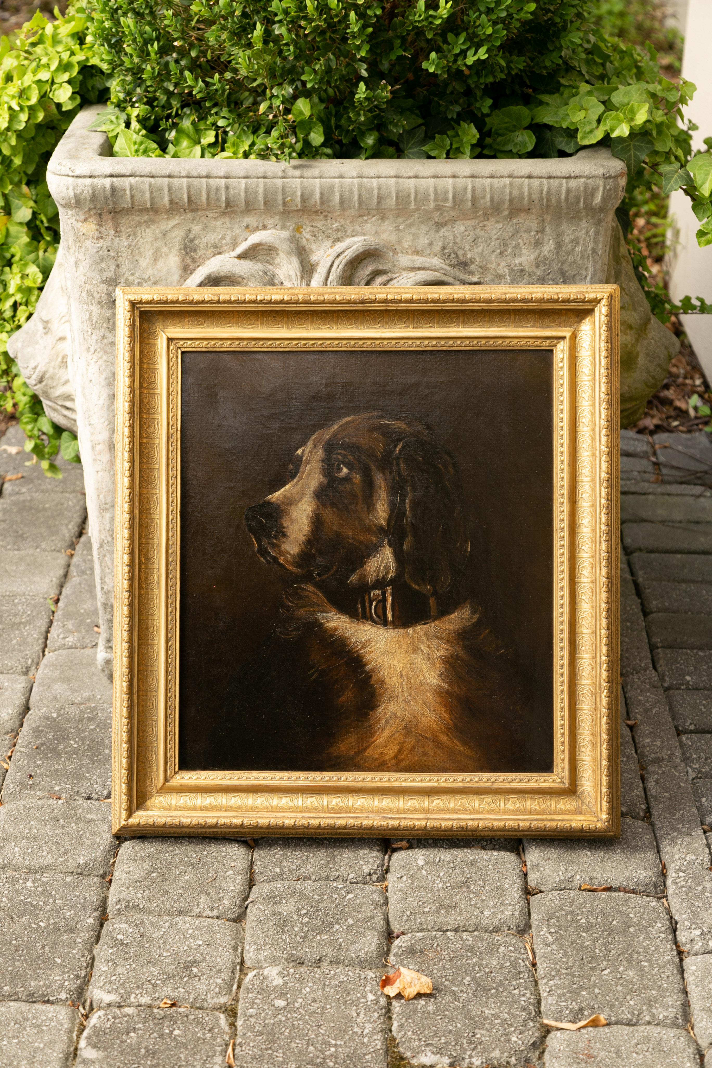 English 1890s Oil on Canvas Dog Painting in Antique Giltwood Frame 6