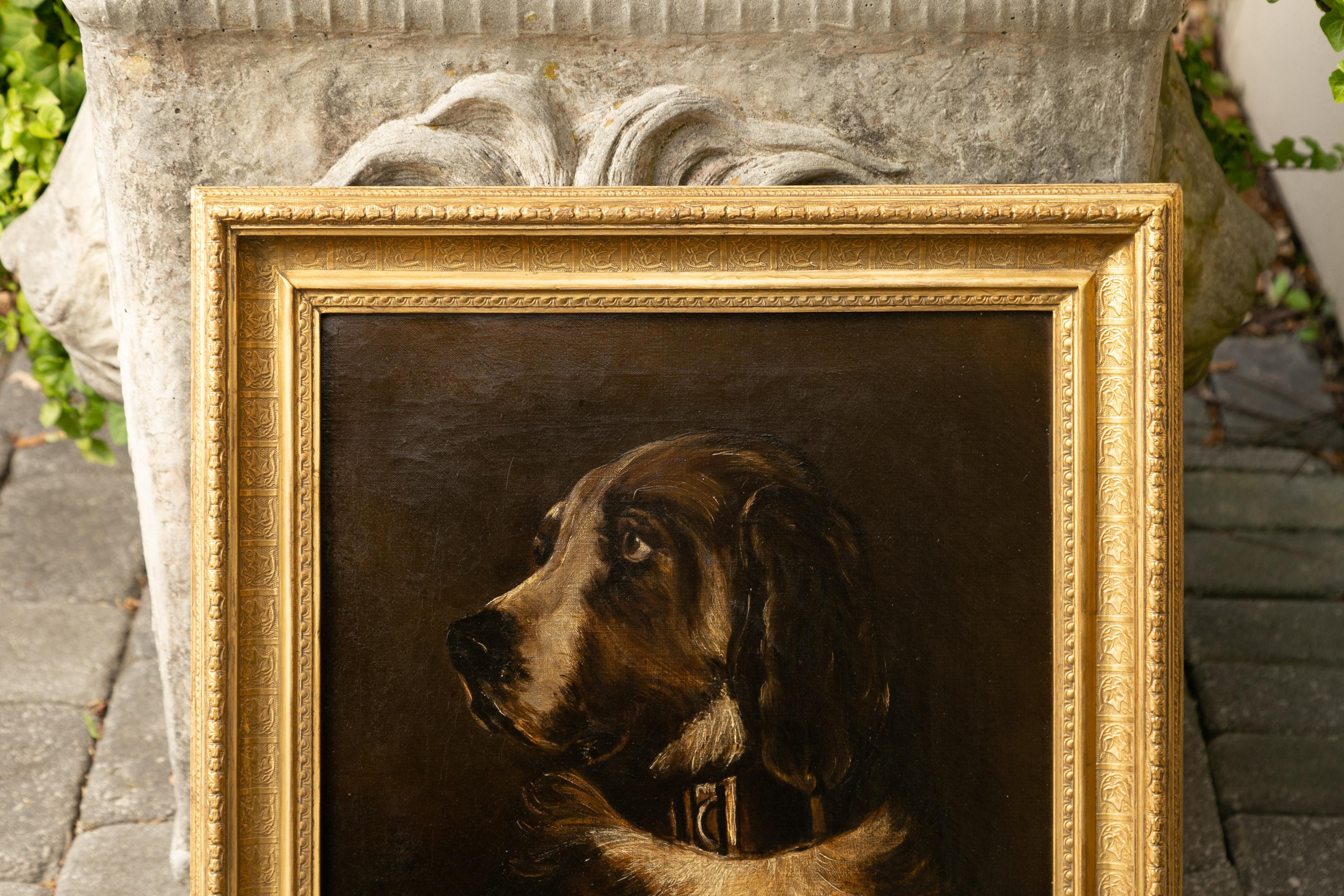 English 1890s Oil on Canvas Dog Painting in Antique Giltwood Frame 7