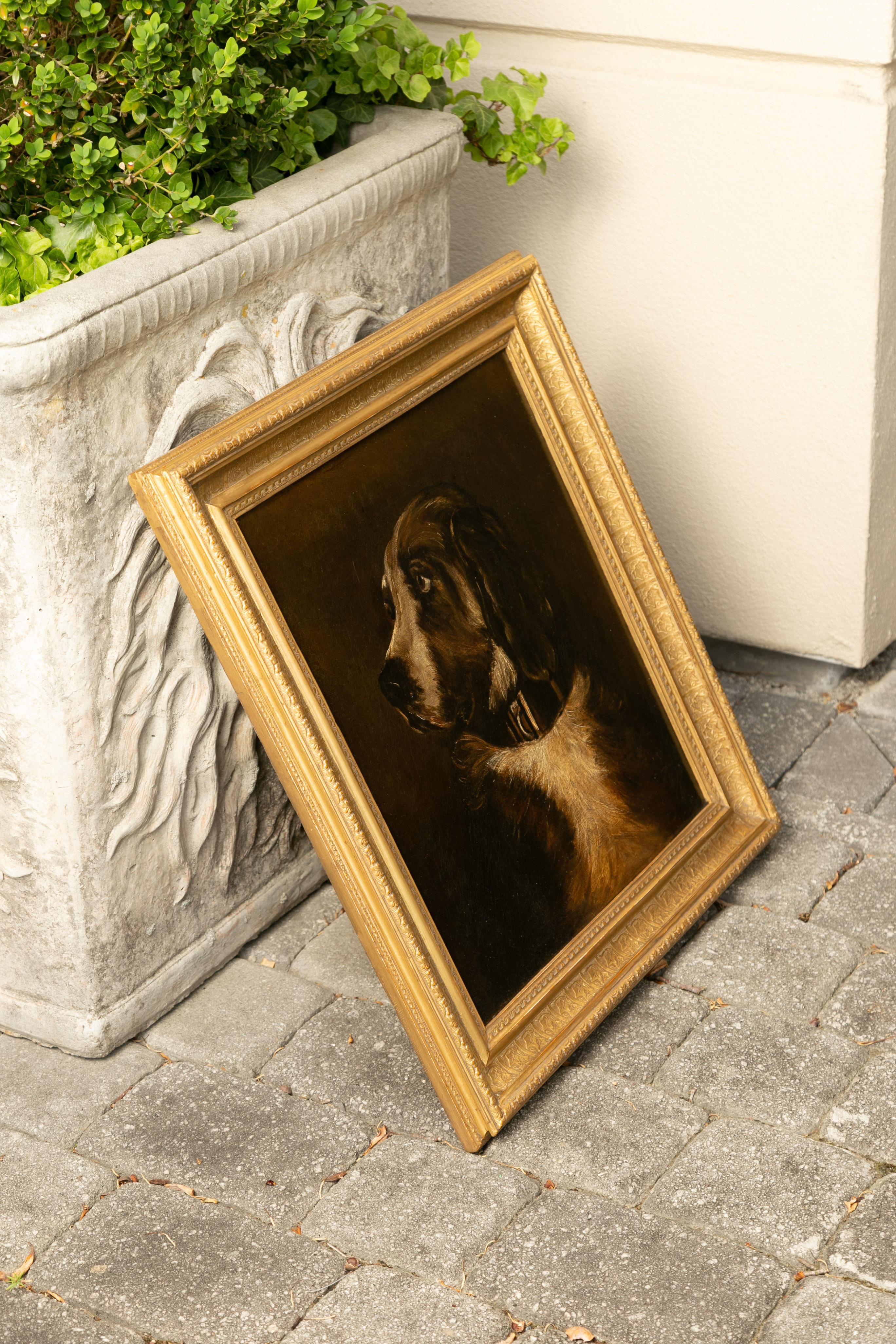 English 1890s Oil on Canvas Dog Painting in Antique Giltwood Frame 9