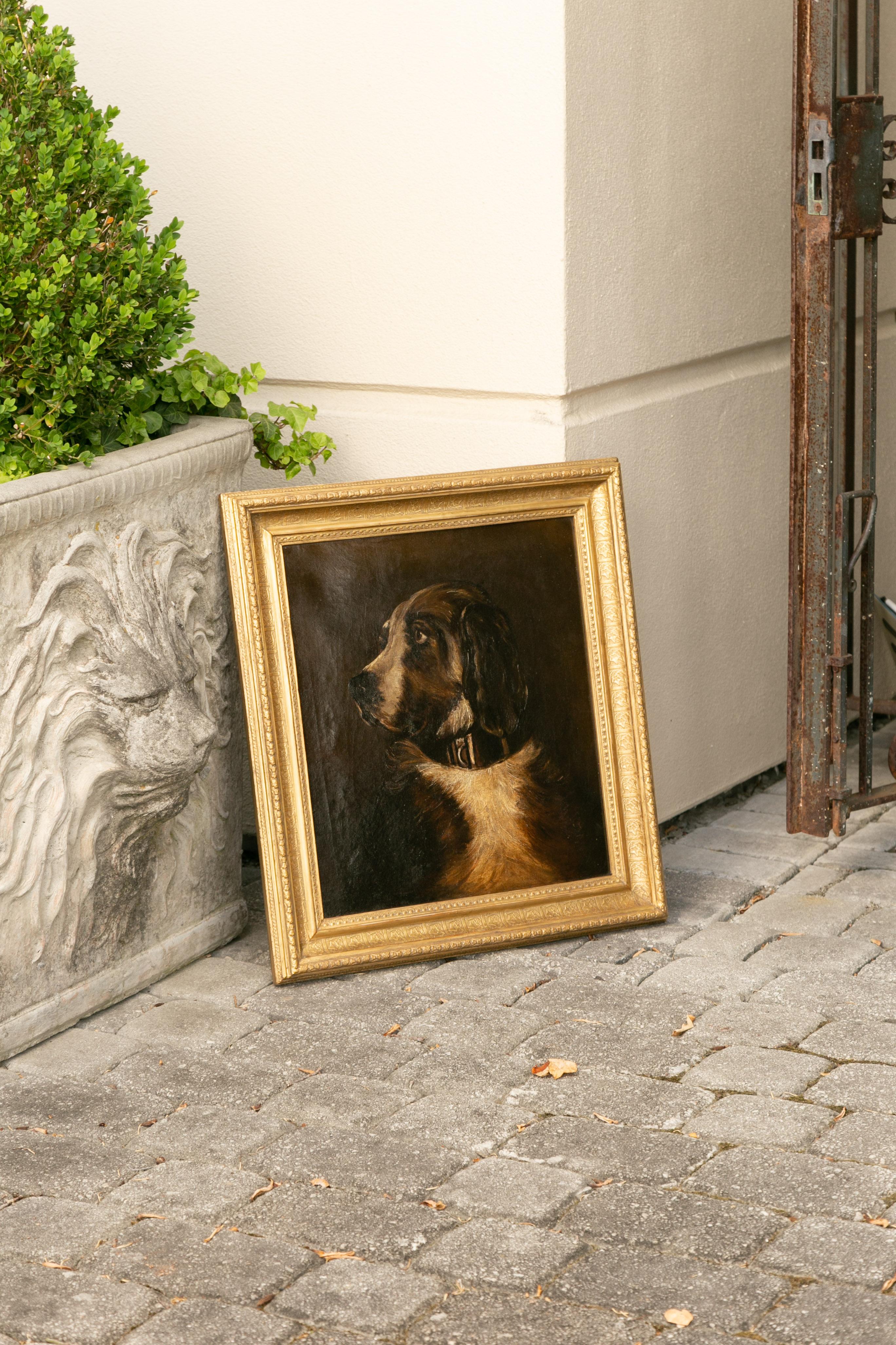 English 1890s Oil on Canvas Dog Painting in Antique Giltwood Frame 13