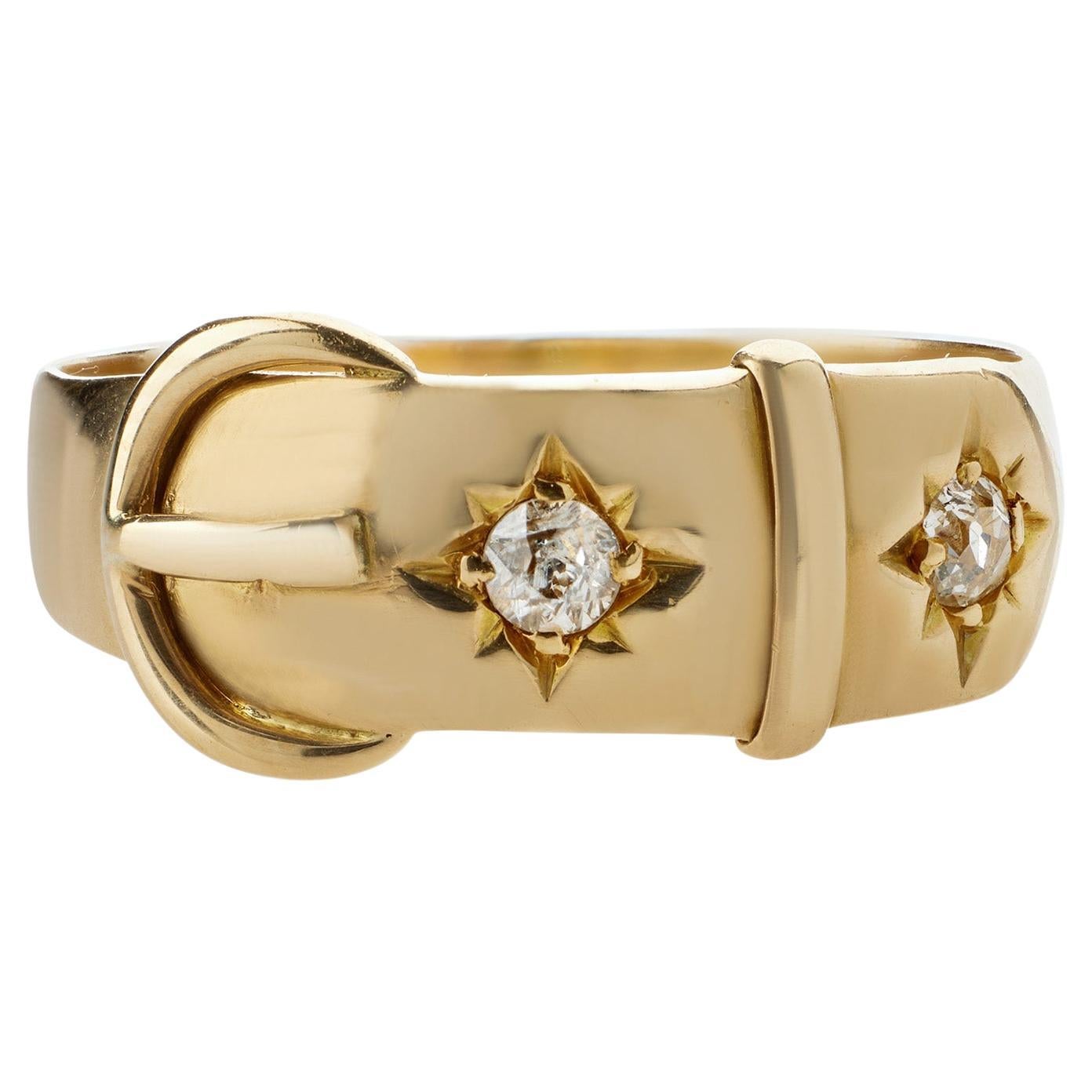 English 18K Gold and Diamond Buckle Ring