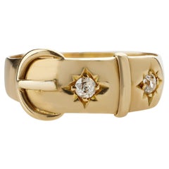 English 18K Gold and Diamond Buckle Ring