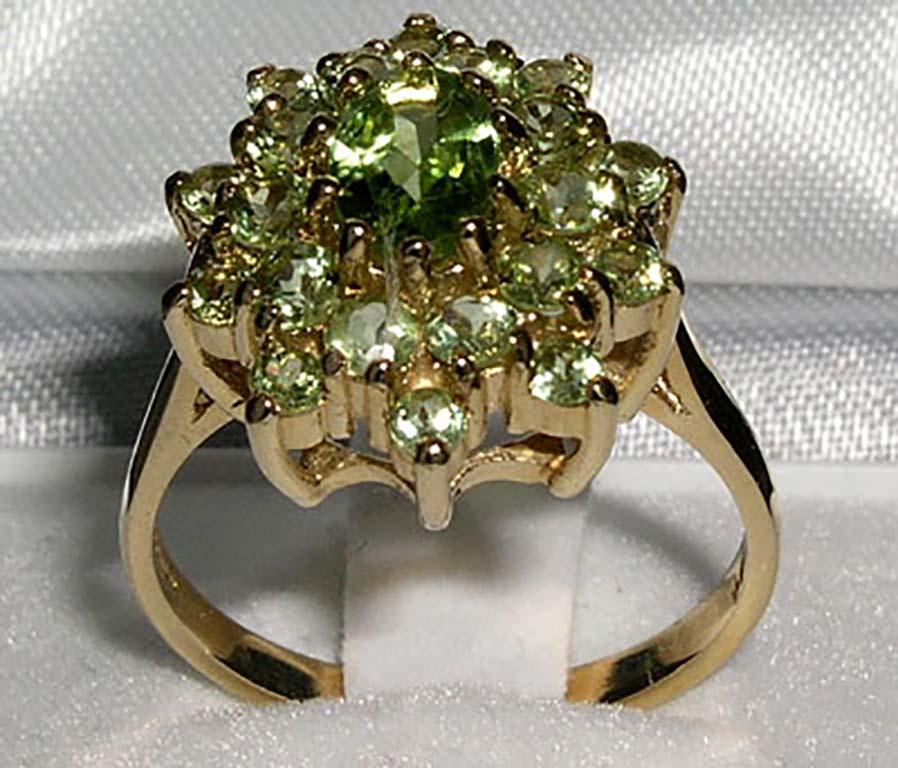 For Sale:  English 18K Yellow Gold, Natural Peridot Cluster Ring, Customizable 2