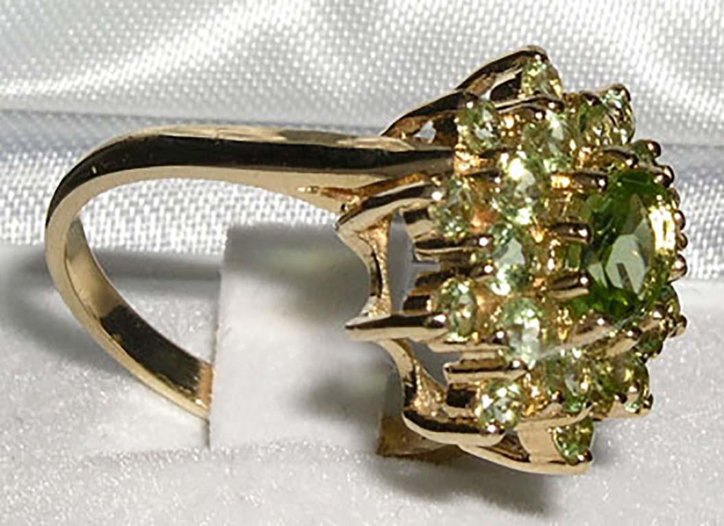 For Sale:  English 18K Yellow Gold, Natural Peridot Cluster Ring, Customizable 3