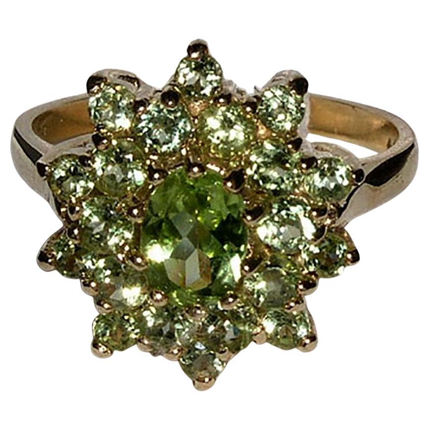 For Sale:  English 18K Yellow Gold, Natural Peridot Cluster Ring, Customizable