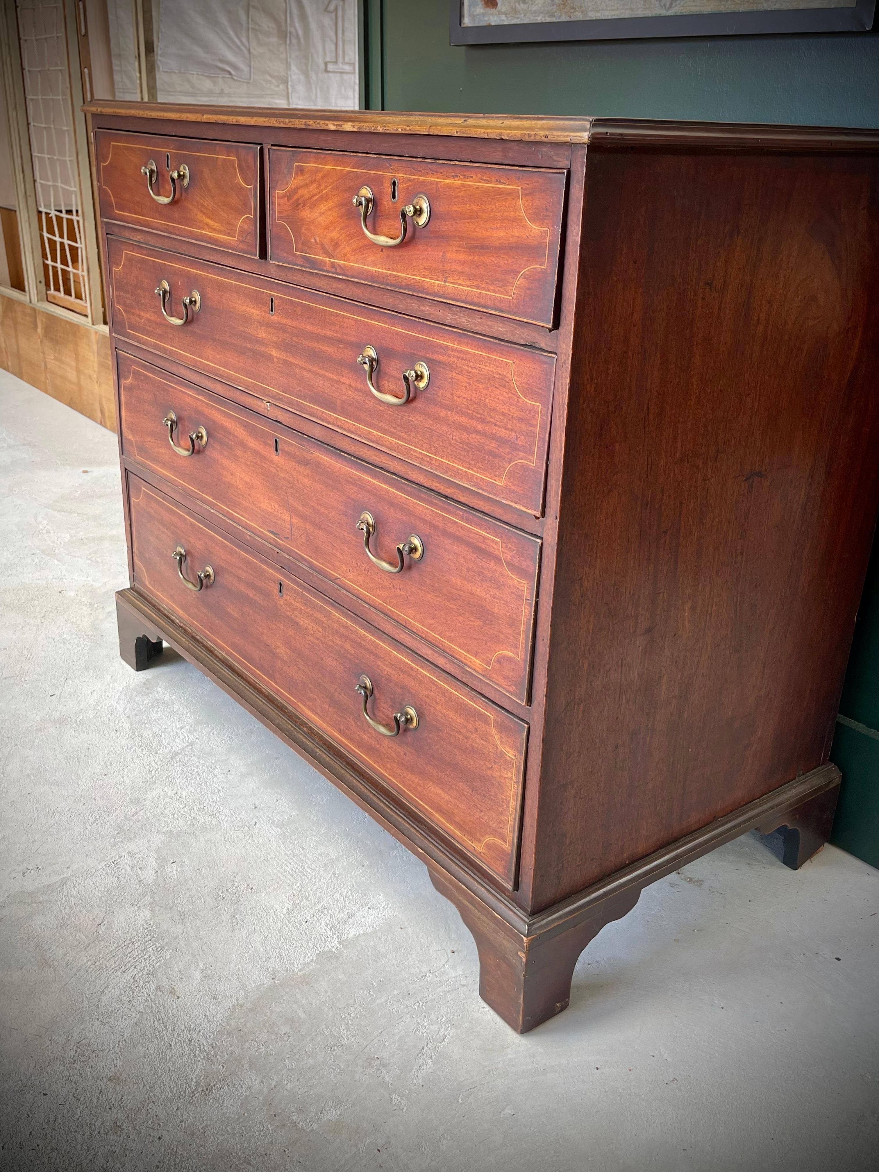 Inlay English 18th C. Georgian Period Inlaid Mahogany Chest of Drawers For Sale