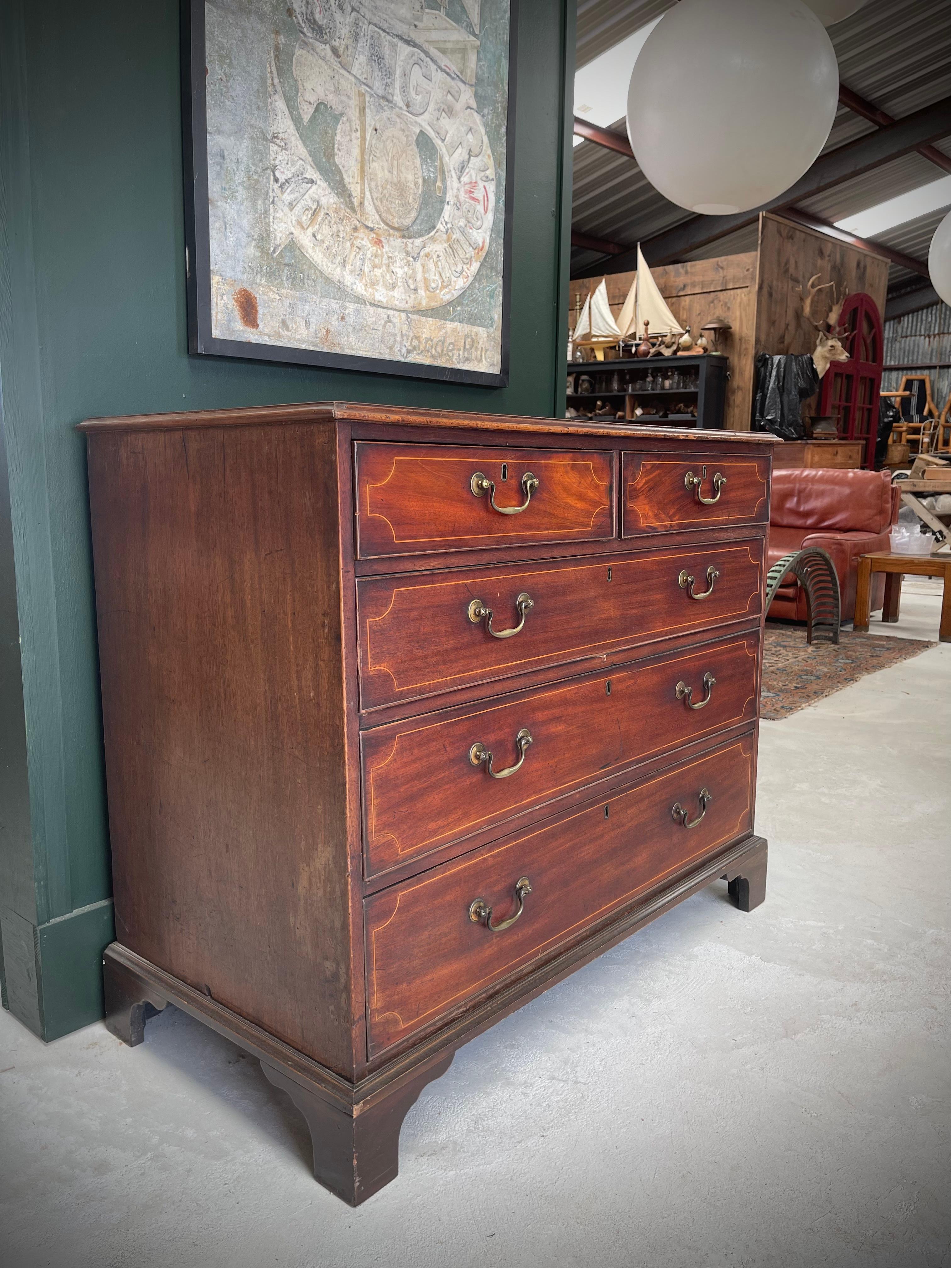 19th Century English 18th C. Georgian Period Inlaid Mahogany Chest of Drawers For Sale