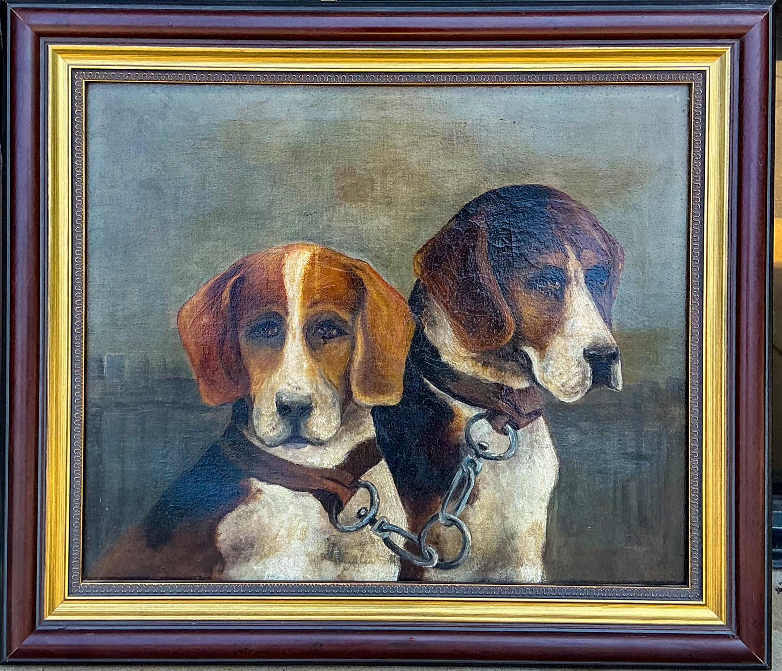 English 18th-C. Style Hunt Dog / Hound Oil On Canvas Chelsea House -Stubbs S/4 In Good Condition For Sale In Kennesaw, GA