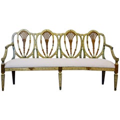 Italian Neoclassical Paint and Parcel Gilt Shield Back Settee, Late 18th Cent.