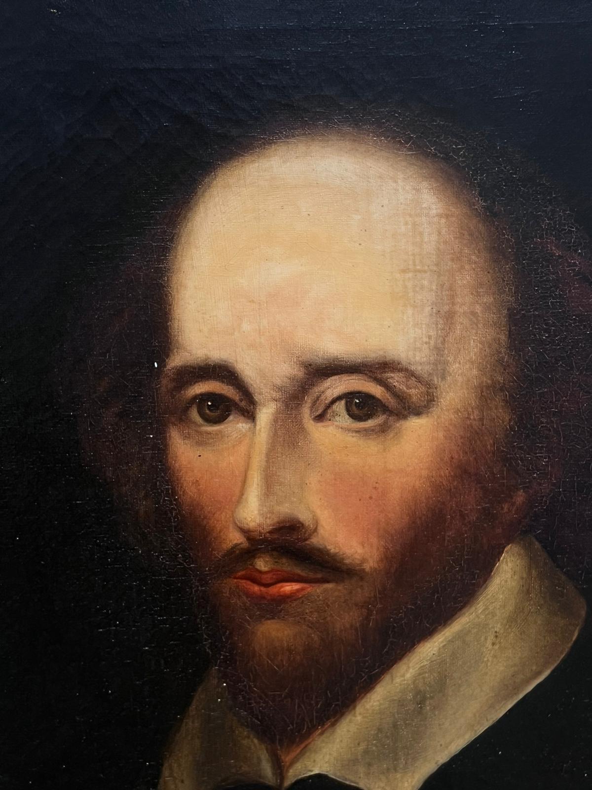 Antique British Oil Painting Portrait of William Shakespeare Fine Oil on Canvas For Sale 2