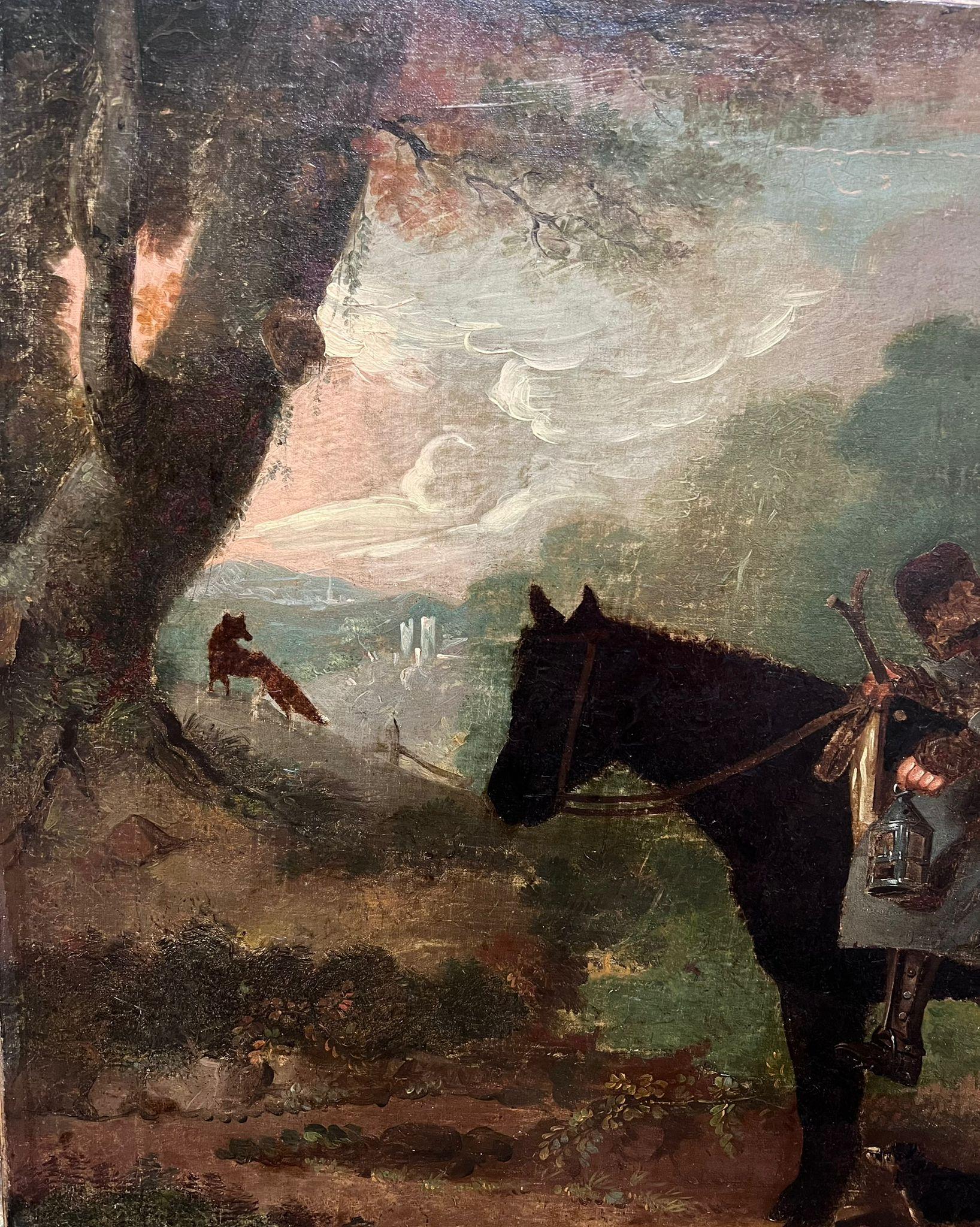 Large 18th Century English Sporting Painting Country Squire Hunting Horse & Dogs For Sale 1