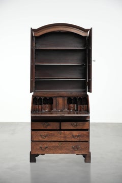 English 18th century antique oak bureau secretary with top/bookcase