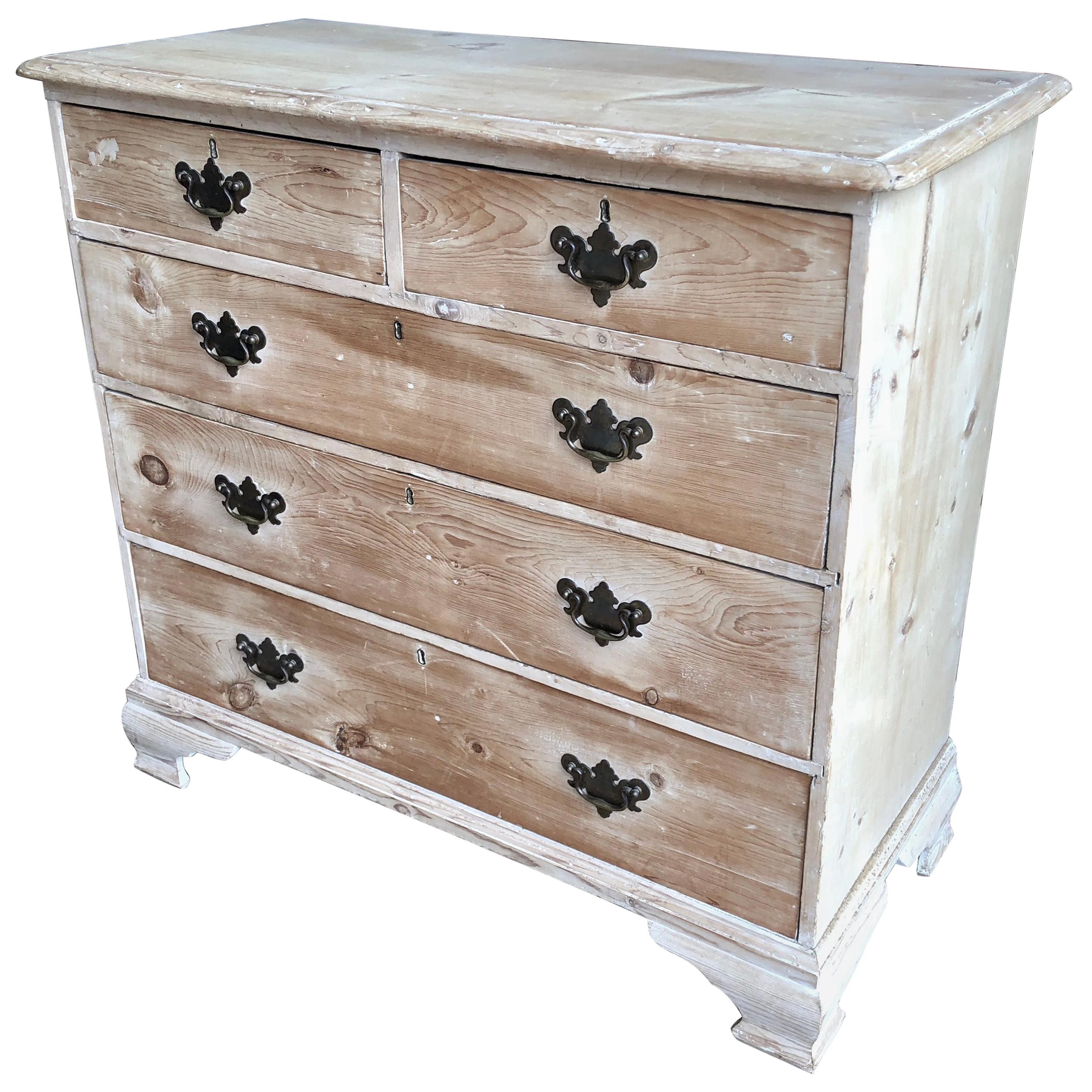 English 18th Century Bleached Pine Chest of Drawers