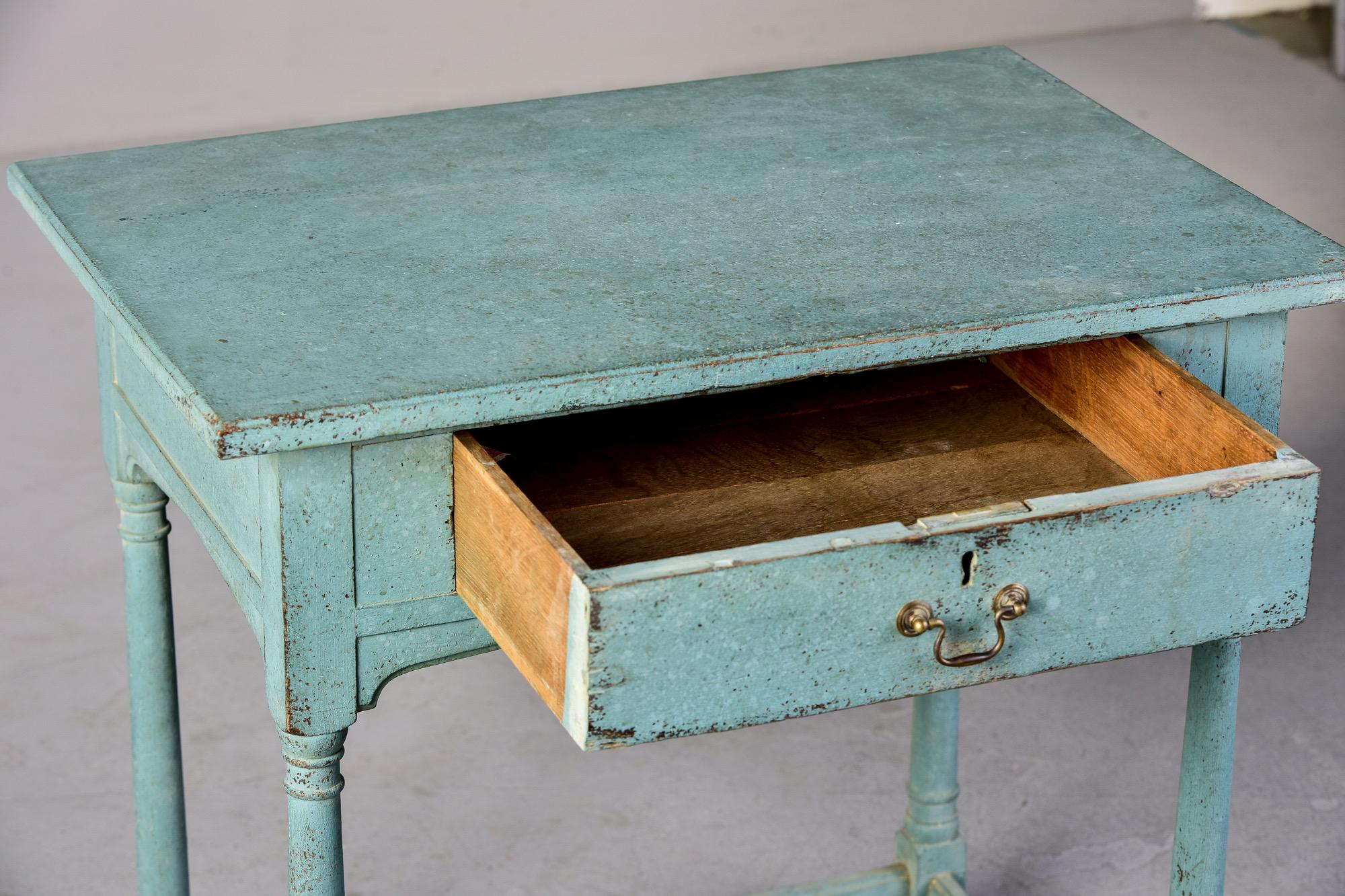 English 18th Century Blue Painted One Drawer Side Table 2