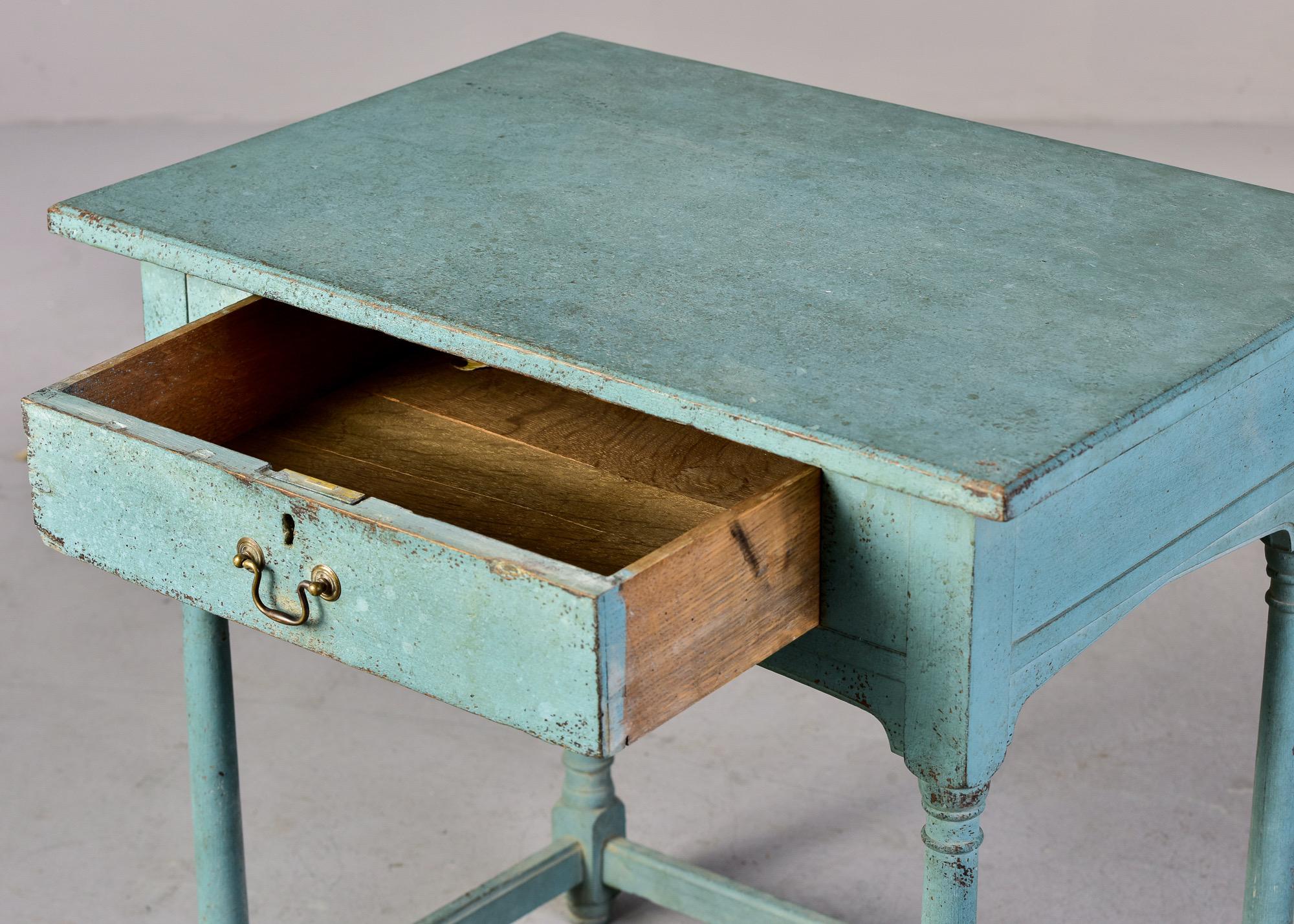 English 18th Century Blue Painted One Drawer Side Table 3