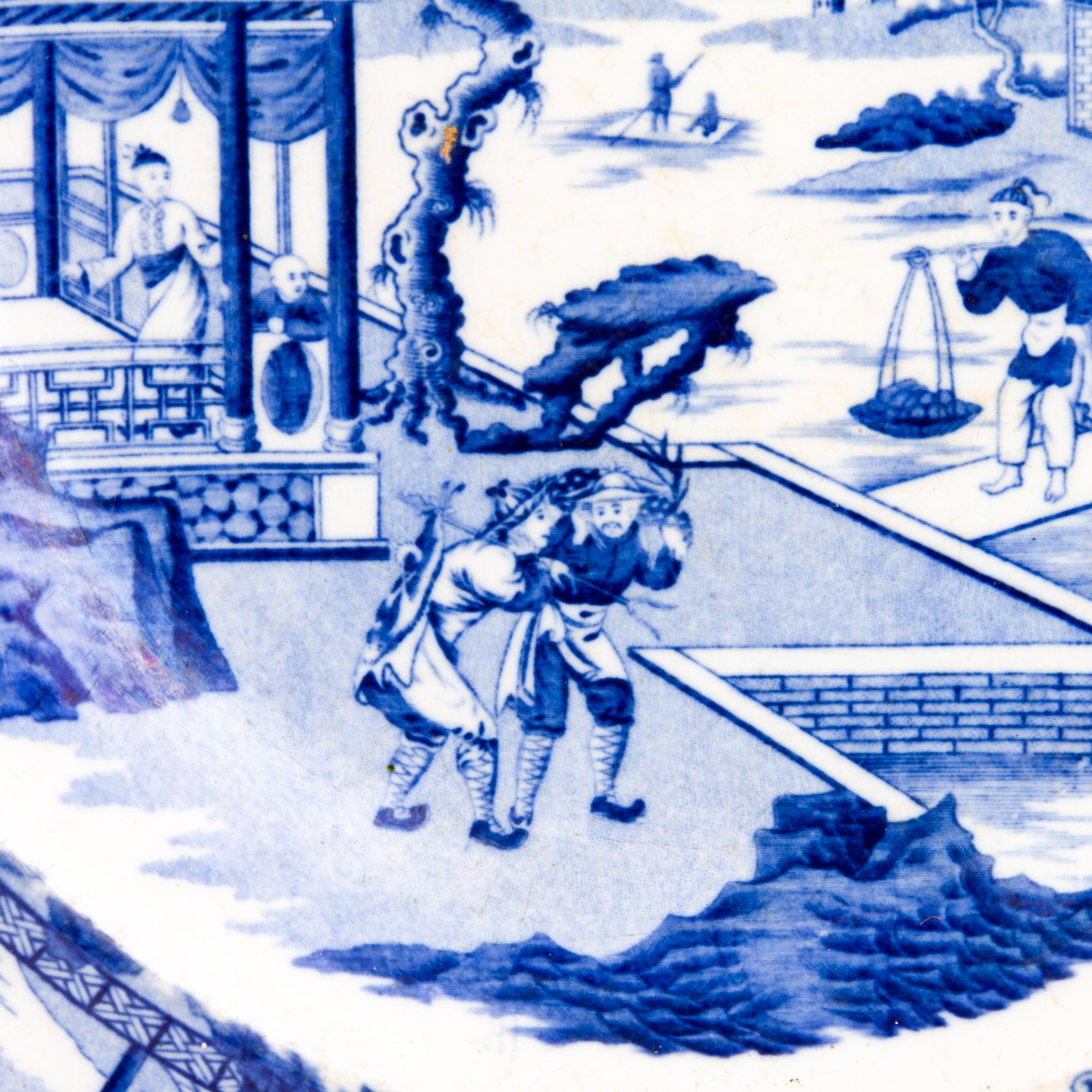 English 18th Century Chinese Landscape Transferware Plate In Good Condition In Nottingham, GB