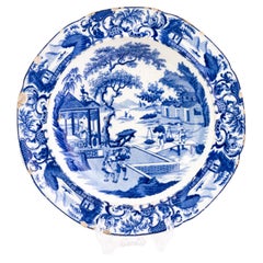 English 18th Century Chinese Landscape Transferware Plate