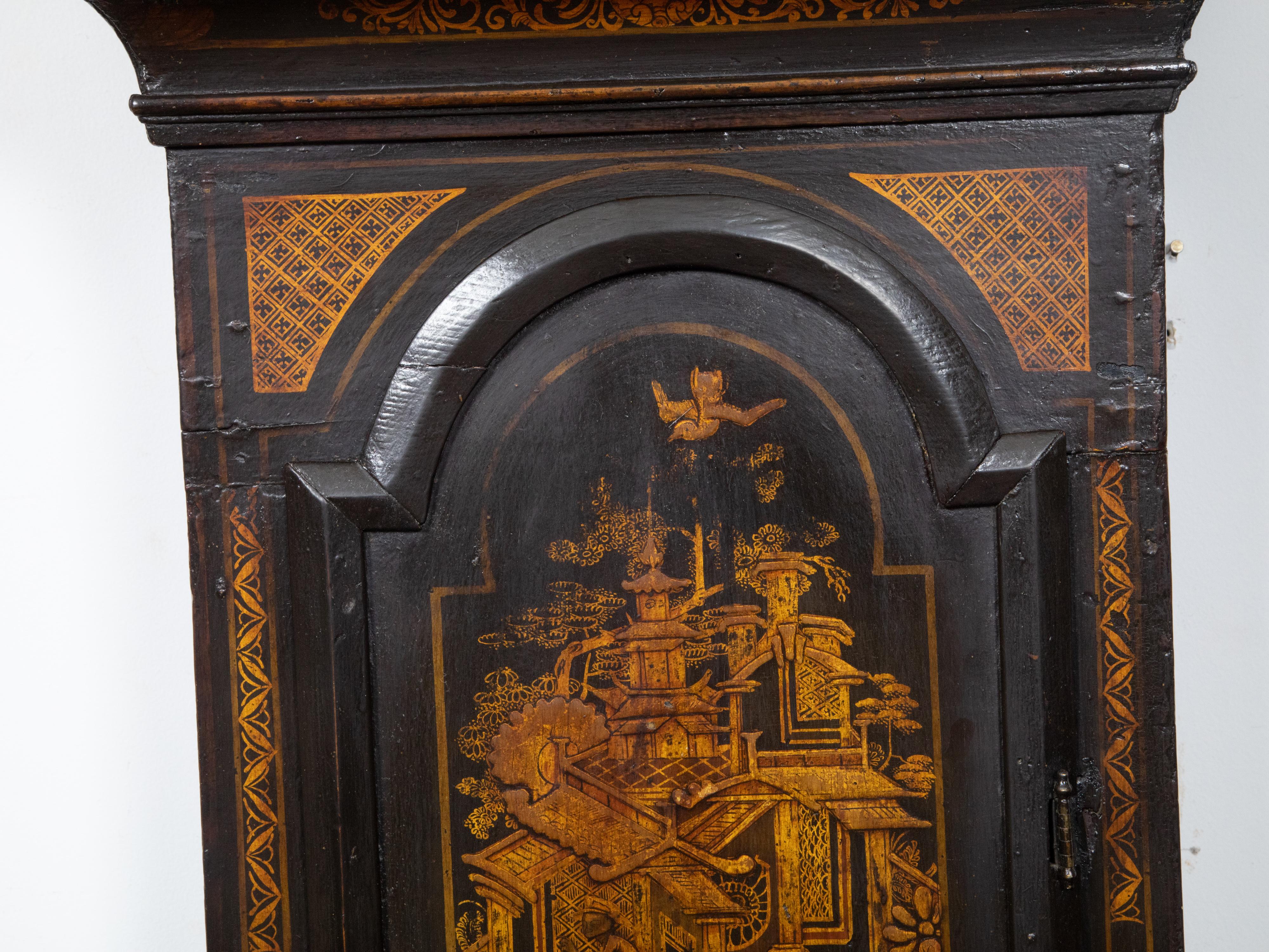 English 18th Century Chinoiserie James Hewitt of Sunderland Tall Case Clock For Sale 8