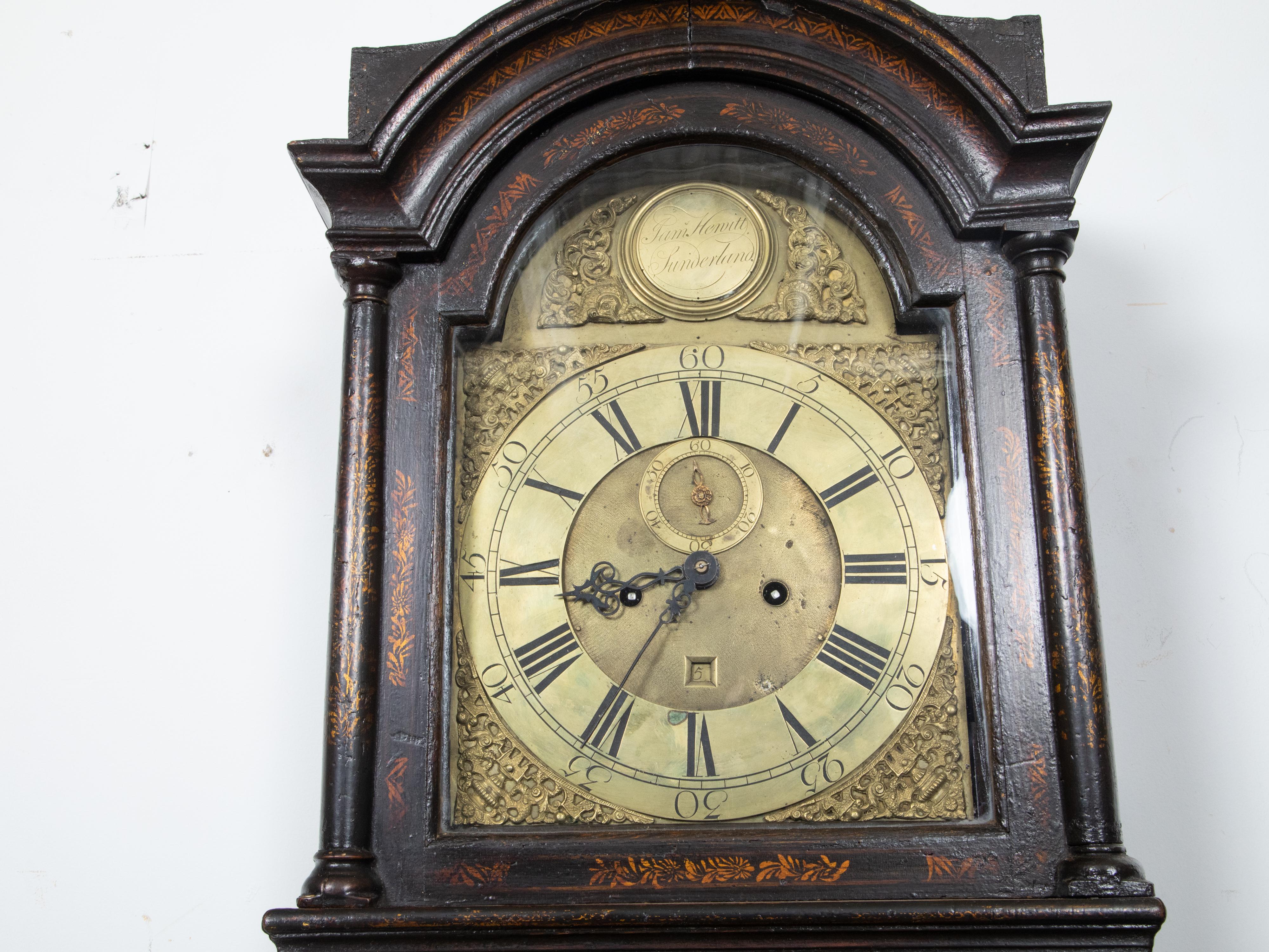 English 18th Century Chinoiserie James Hewitt of Sunderland Tall Case Clock For Sale 10