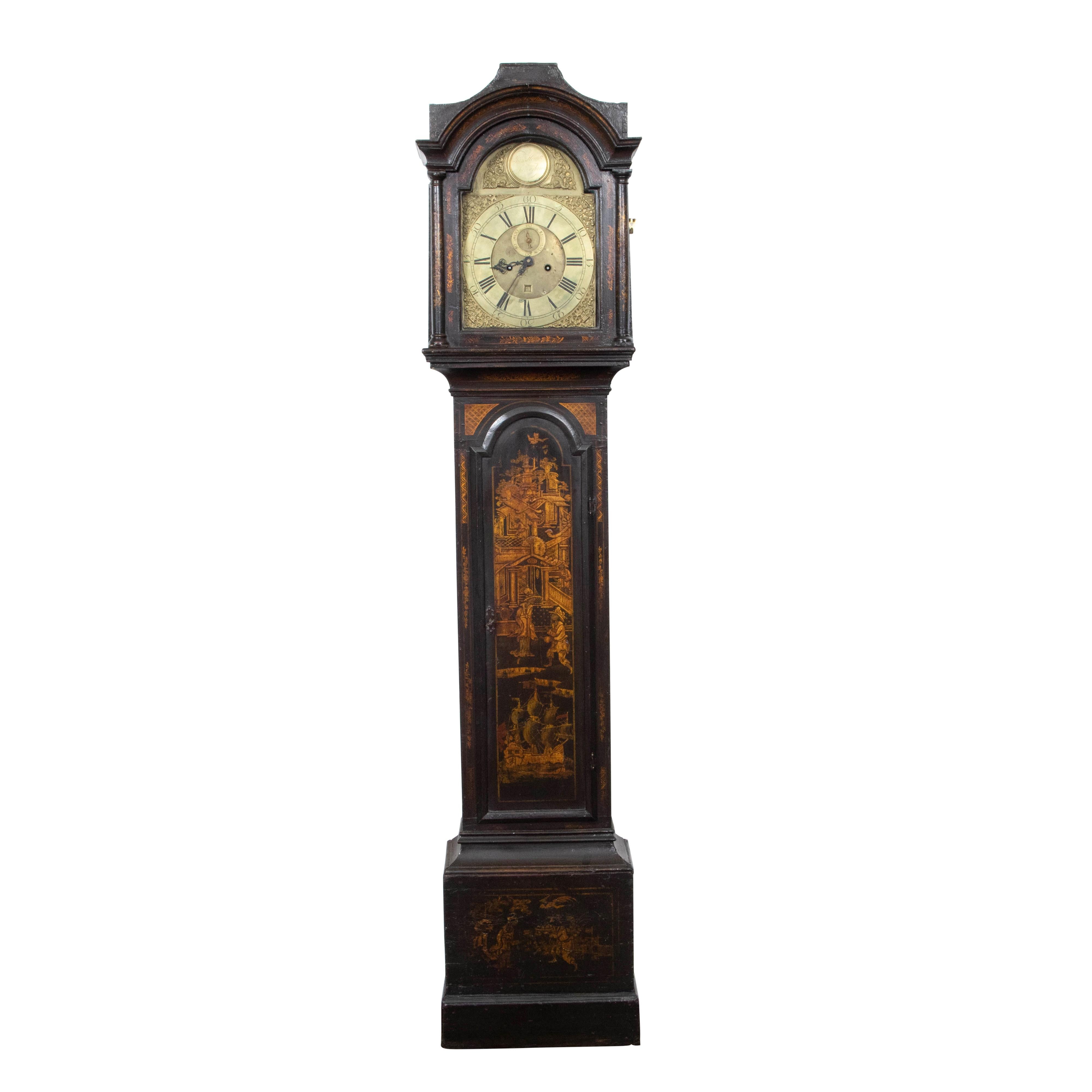 English 18th Century Chinoiserie James Hewitt of Sunderland Tall Case Clock For Sale 1