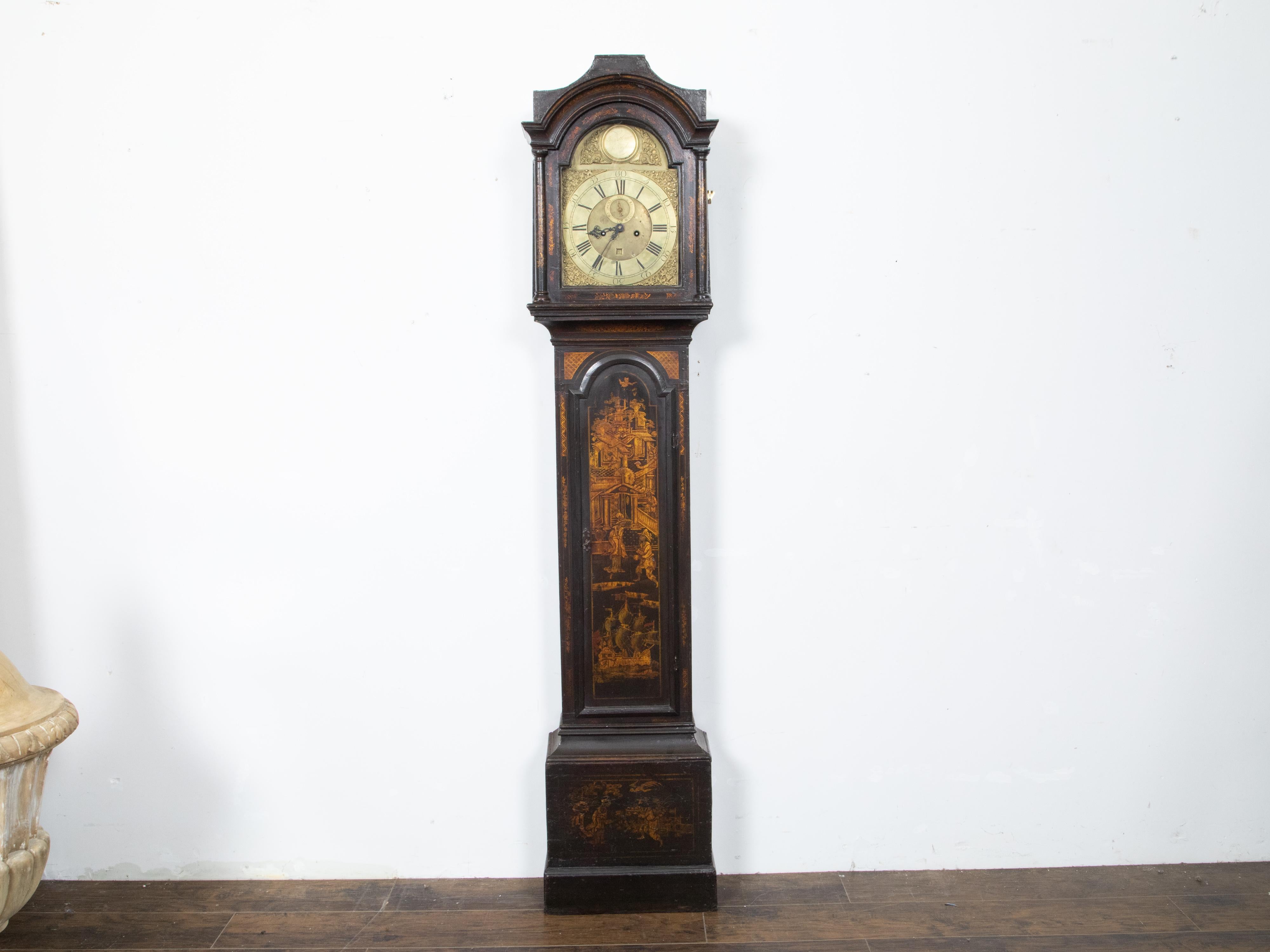 English 18th Century Chinoiserie James Hewitt of Sunderland Tall Case Clock For Sale 2