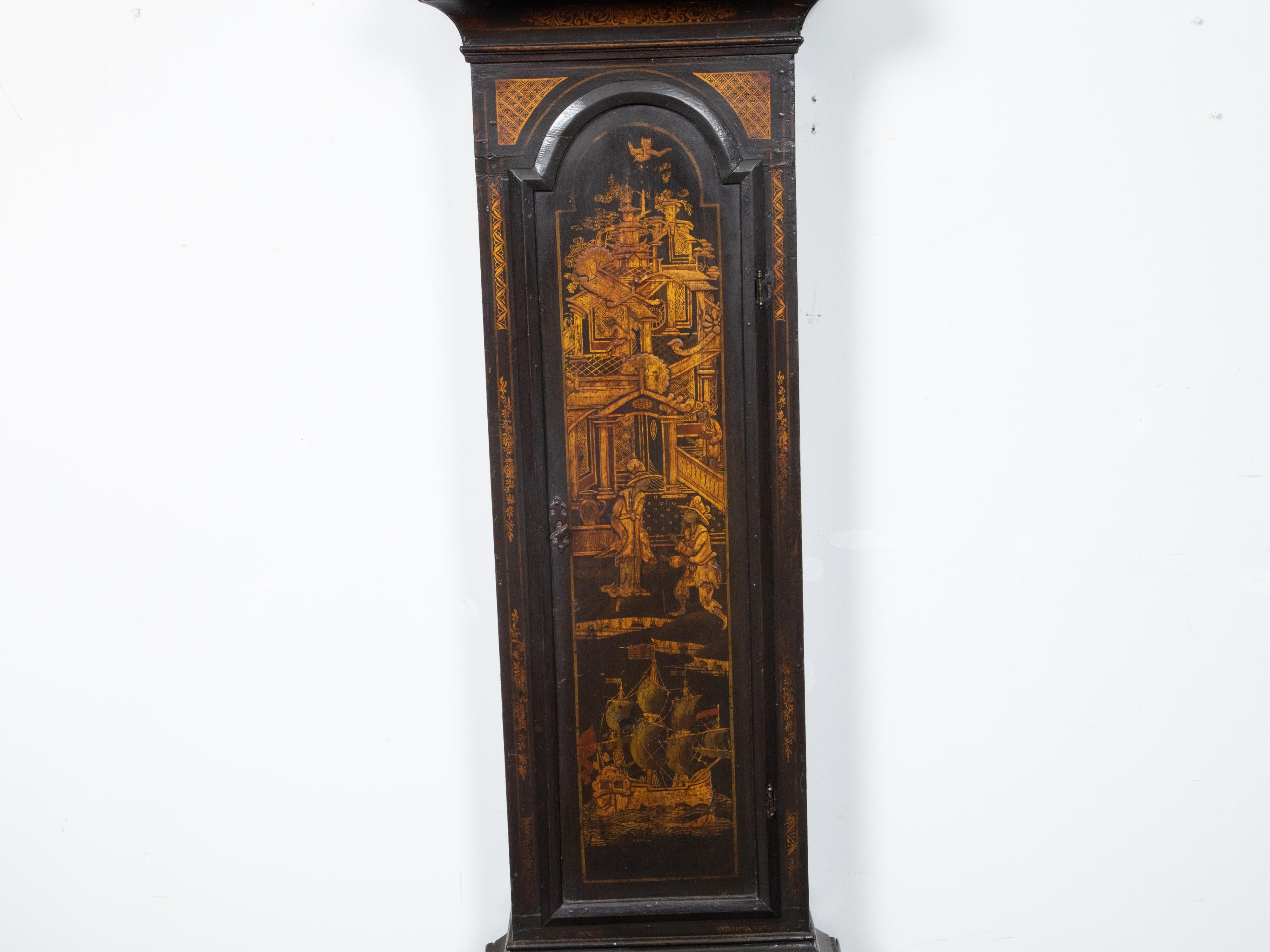 English 18th Century Chinoiserie James Hewitt of Sunderland Tall Case Clock For Sale 3