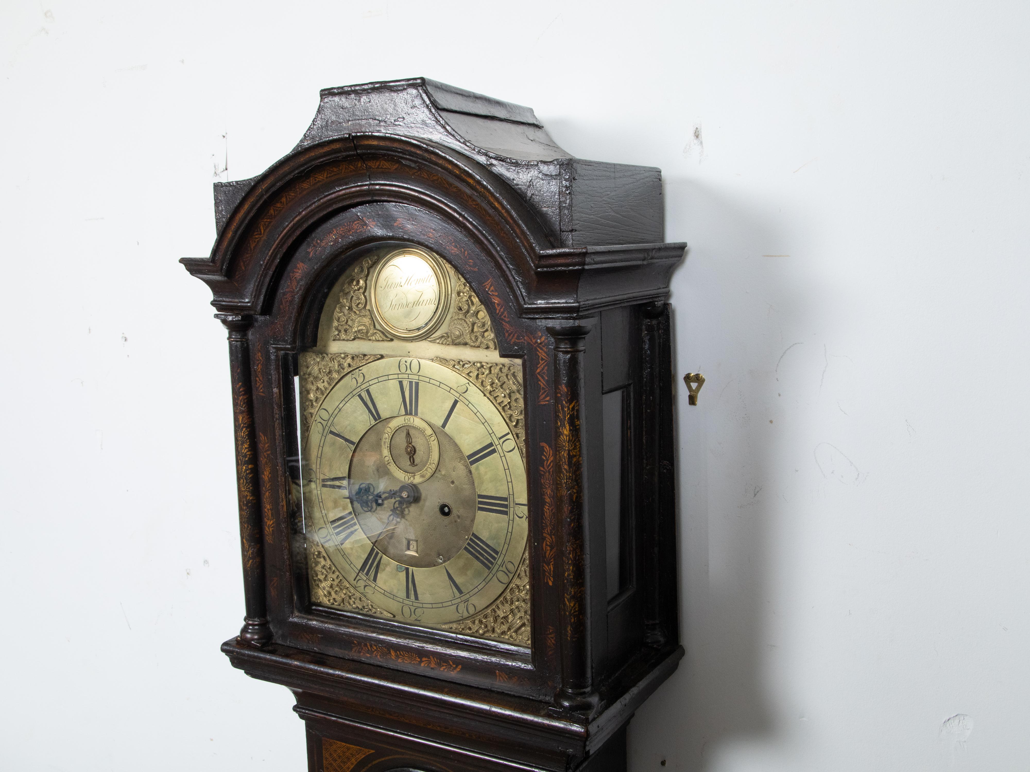English 18th Century Chinoiserie James Hewitt of Sunderland Tall Case Clock For Sale 4