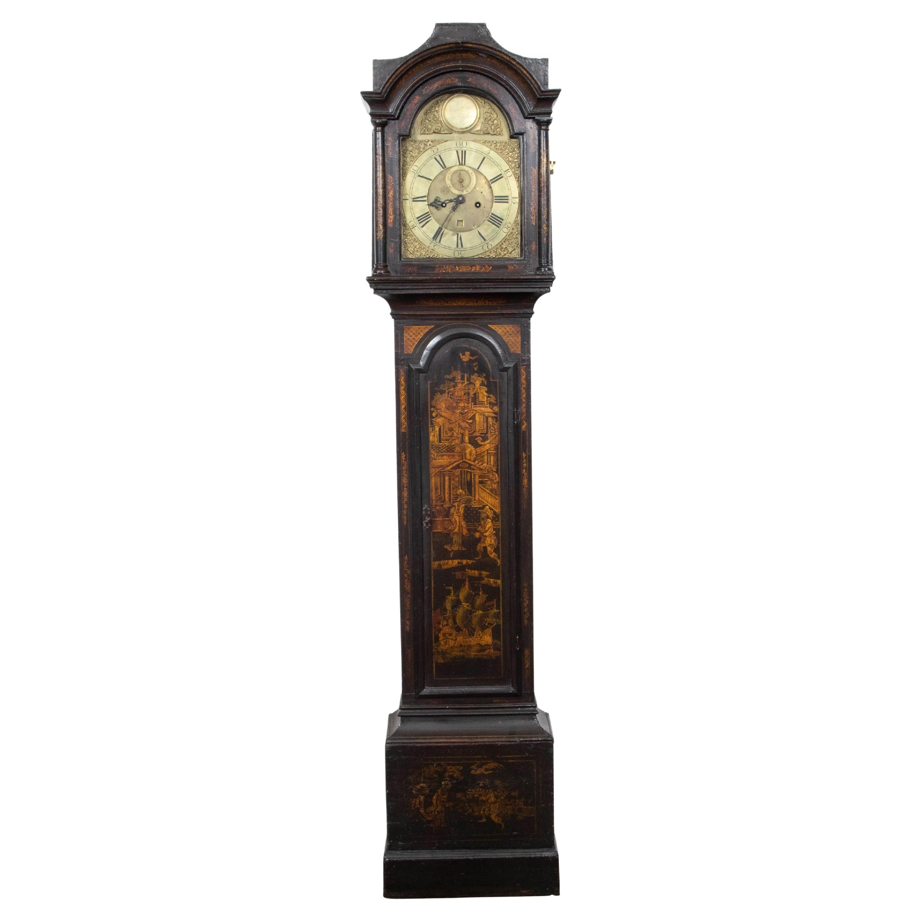 English 18th Century Chinoiserie James Hewitt of Sunderland Tall Case Clock For Sale