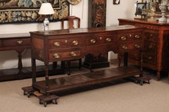 English 18th Century Dresser Base Server with 5 Drawers, Turned Supports